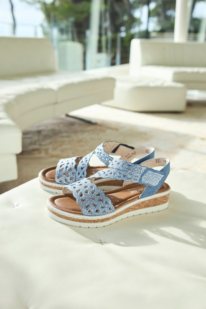 Rieker Keilsandalette  Keilsandalette, Sommerschuh, Urlaubsschuh mit Glitzersteine
