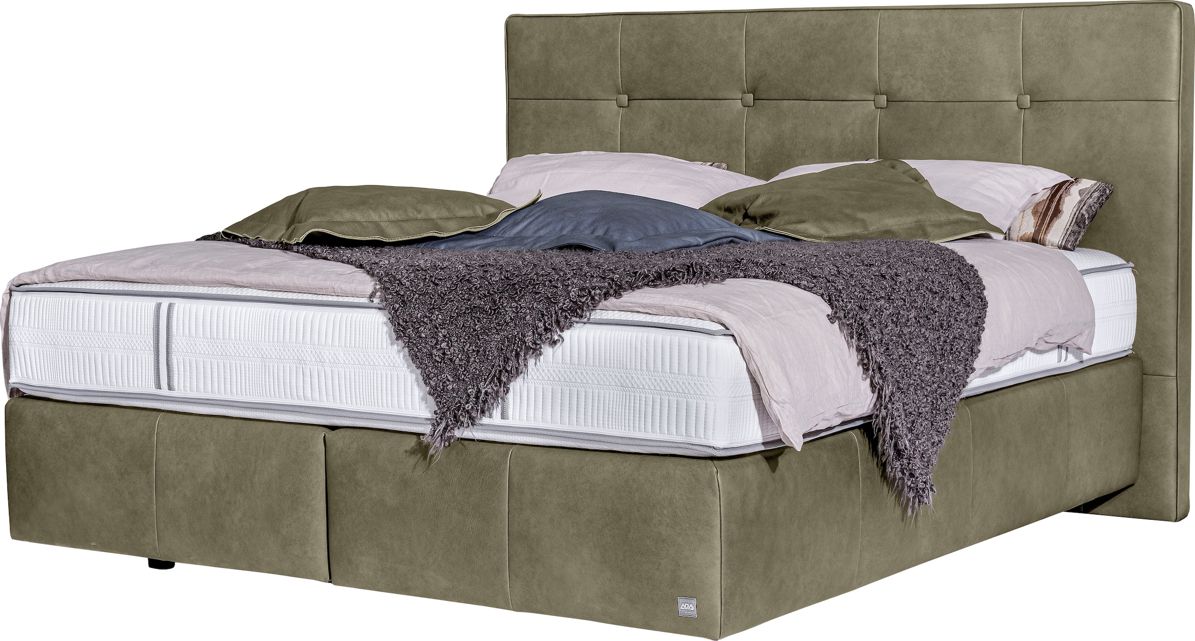 alina, Boxspringbett »Padma« Kopfteil mit Knöpfen, in unterschiedlichen Ausführungen erhältlich, olivgrau HGA 313, Lederoptik HGA (100% Polyester), 
