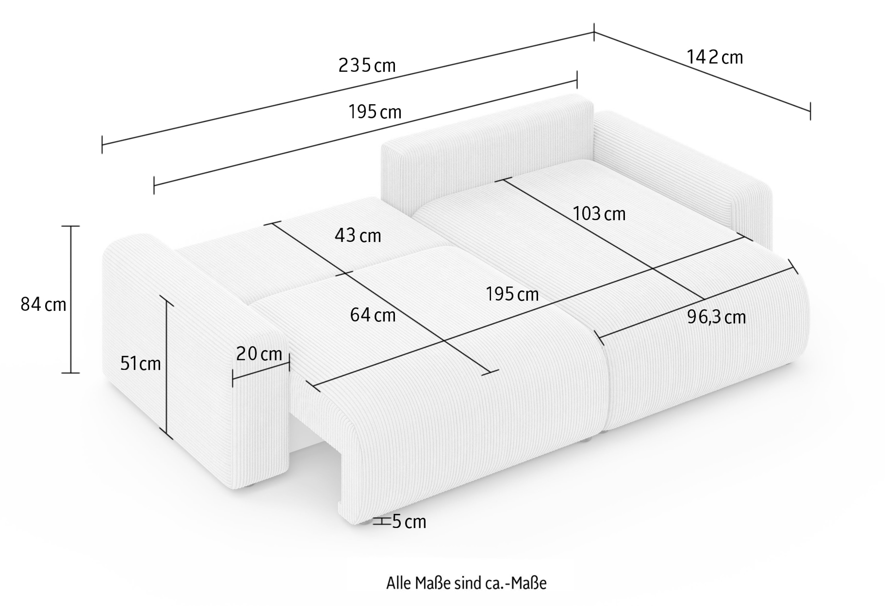 Home affaire Ecksofa »LAKESIDE klein mit Bettfunktion und Bettkasten, B/T/H 235/142/84 cm« L-Form, Recamiere beidseitig montierbar, mit Wellenunterfederung
