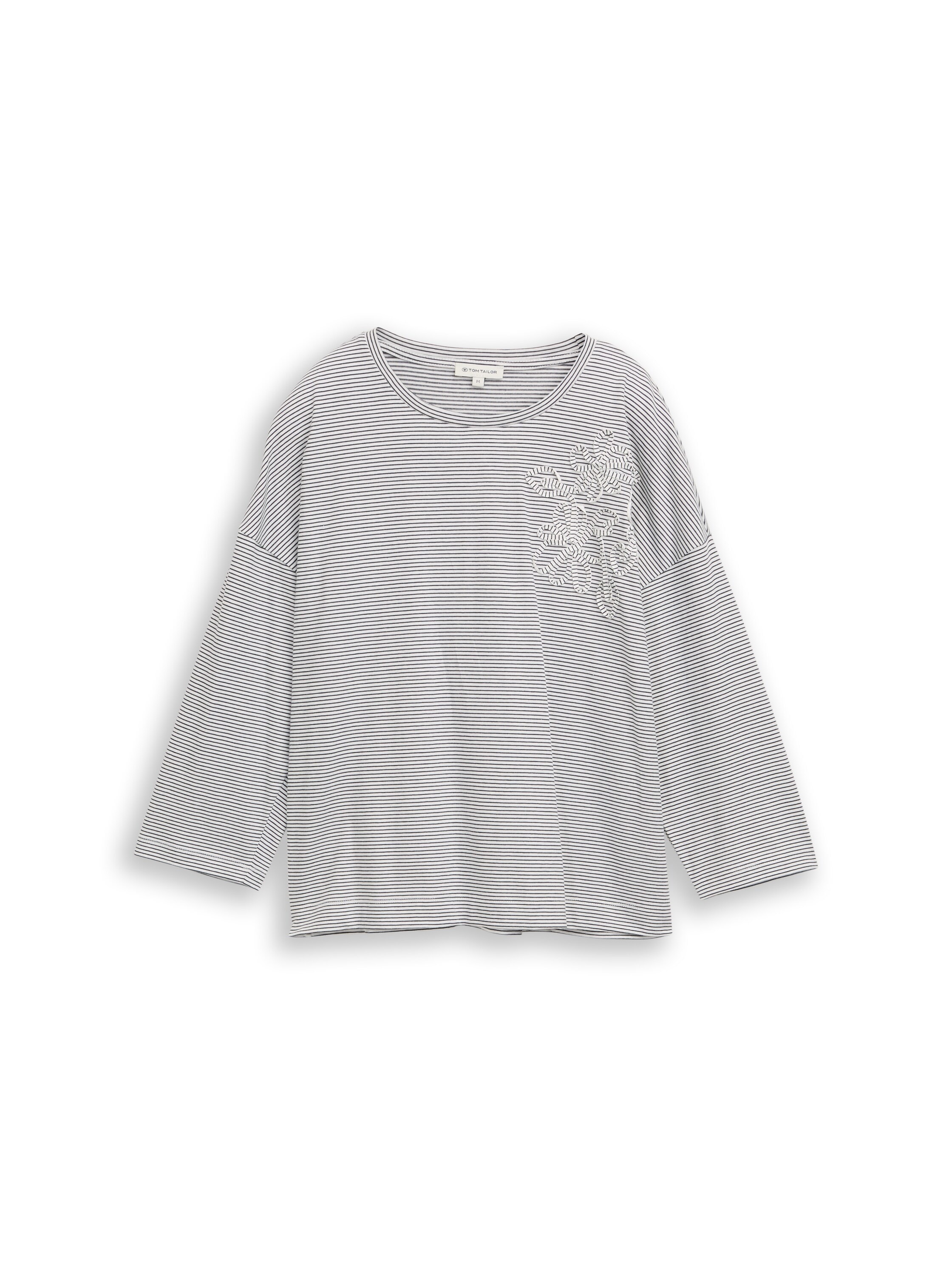 TOM TAILOR Langarmshirt Blumen-Stickerei / Streifenmuster