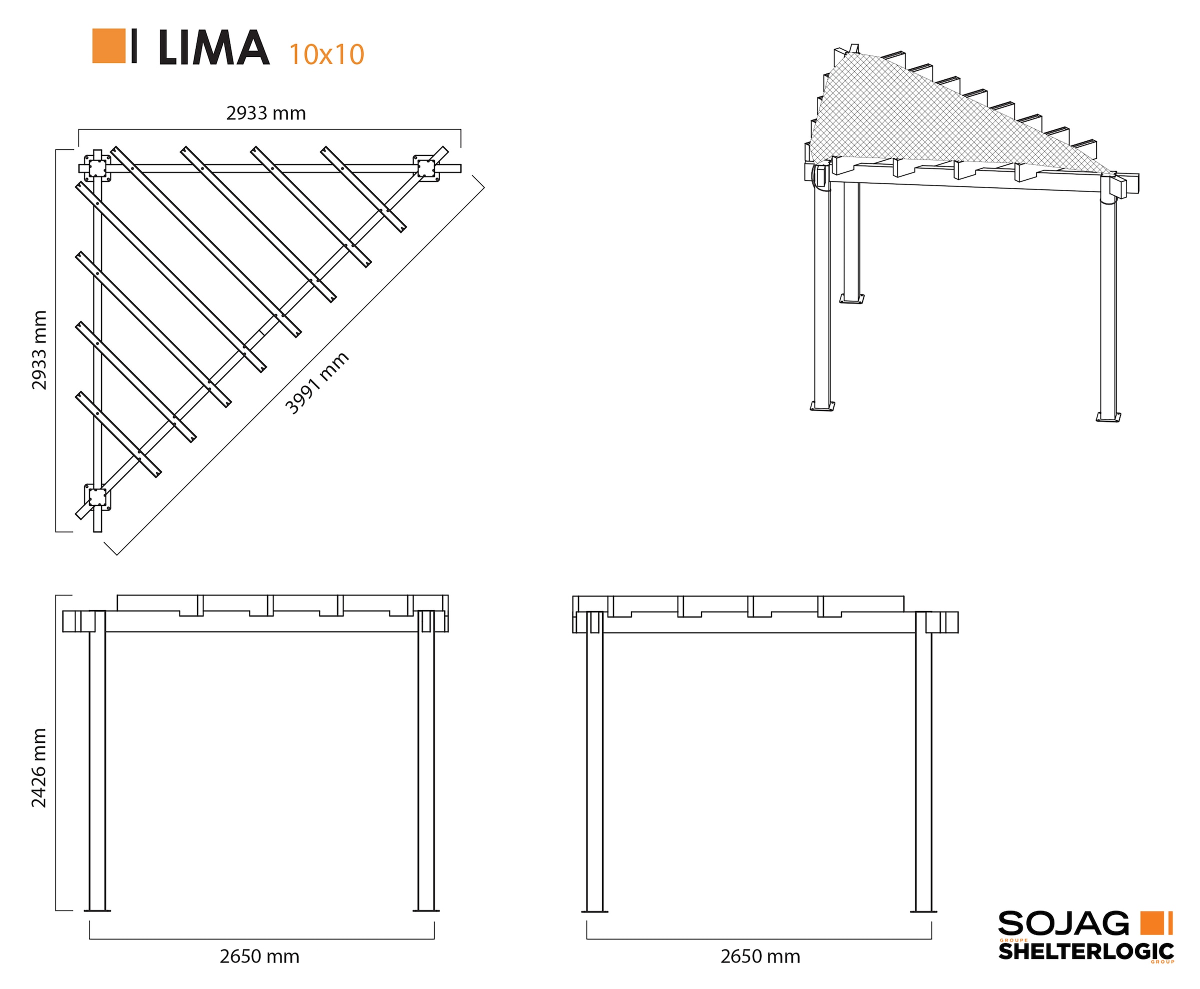 Sojag Pavillon »Lima 1010 Lichtgrau« 293,3x293,3x242,6cm