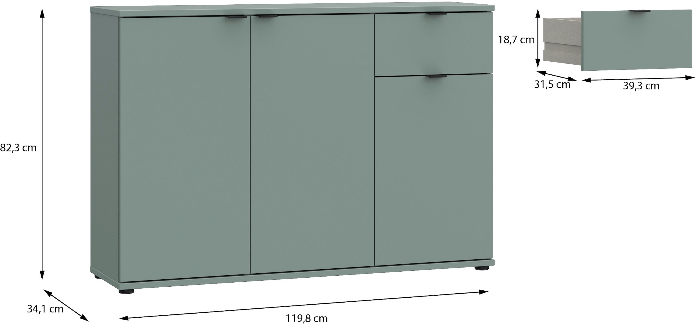 FORTE Sideboard »Ganymede«, Sideboard, Stauraum, Schublade; Metallgriffe, 4 Dekore, Breite 119,8cm
