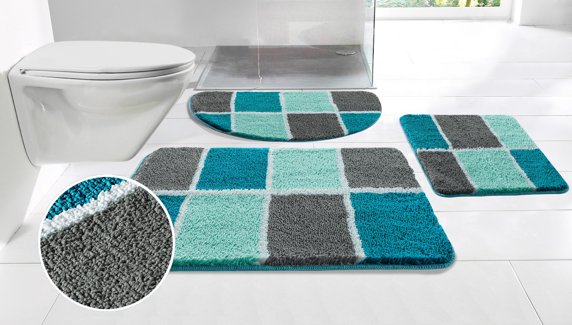 OTTO home Badematte "Anna mit Kachelmuster, Badvorleger, Badezimmer Teppich, Duschvorleger" Höhe 20 mm rutschhemmend beschichtet strapazierfähig Badteppich, Hoch-Tief Effekt, Modern, Weich