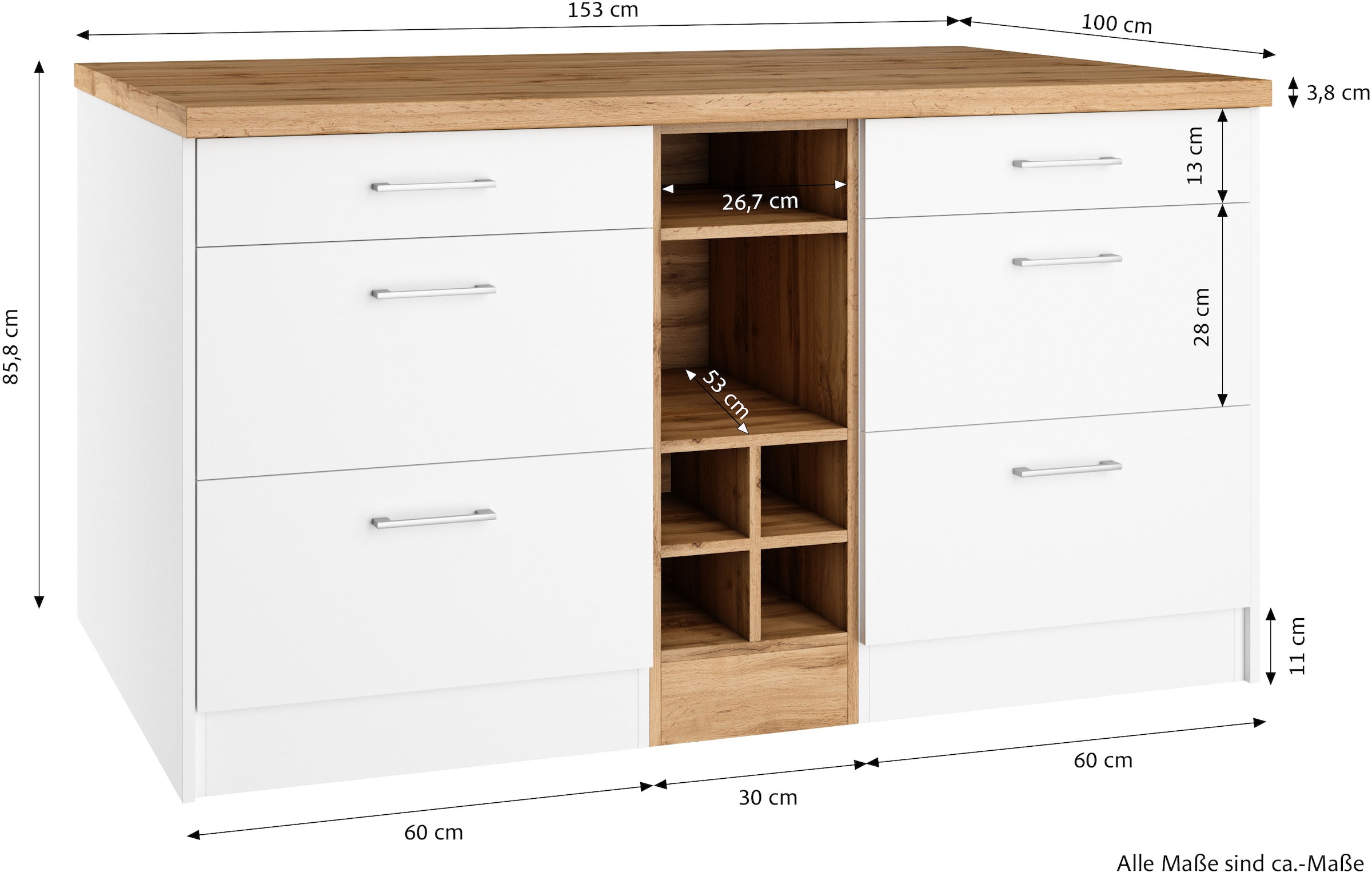 KOCHSTATION Kücheninsel »KS-Milan« Stellmaß 153/100 cm, viel Stauraum, Lebensmittelpunkt: Küche