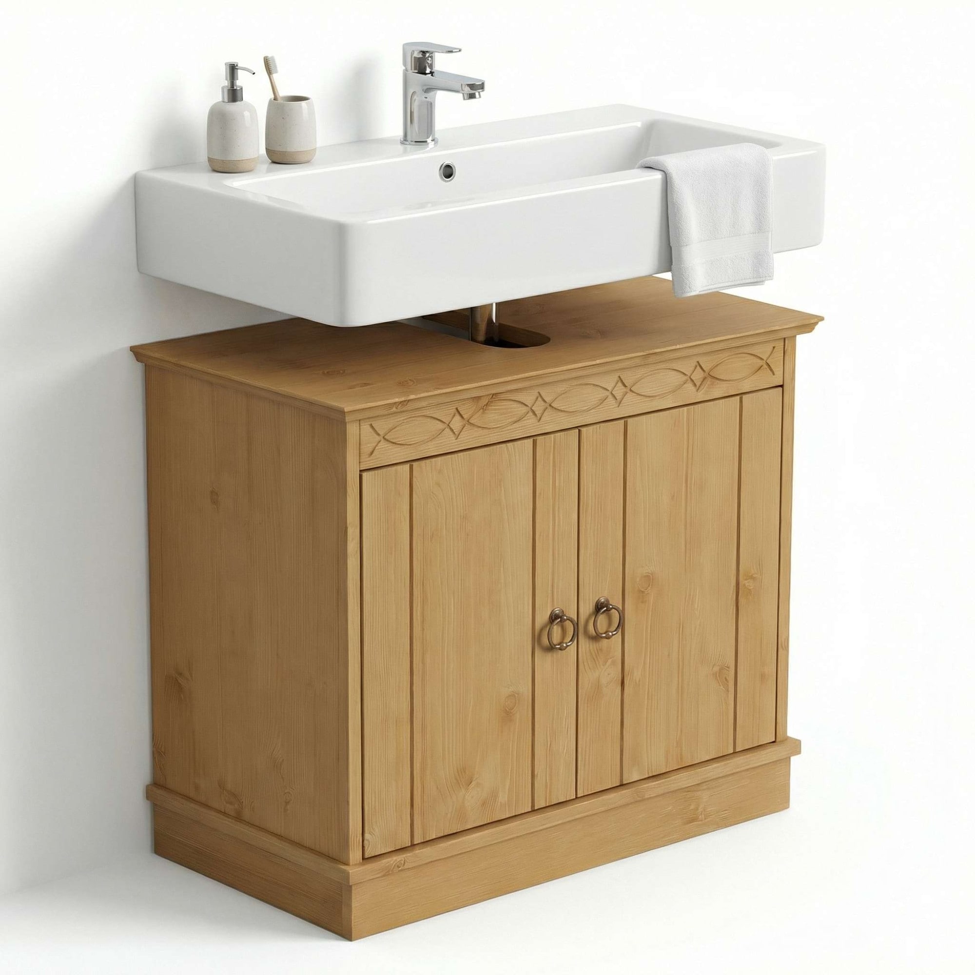 OTTO home Waschbeckenunterschrank »Indra, Badschrank, Badmöbel, Badezimmerschrank« B/T/H: 64/32/66 cm,  aus massiver Kiefer, 2 Türen,  FSC®-zertifiziert