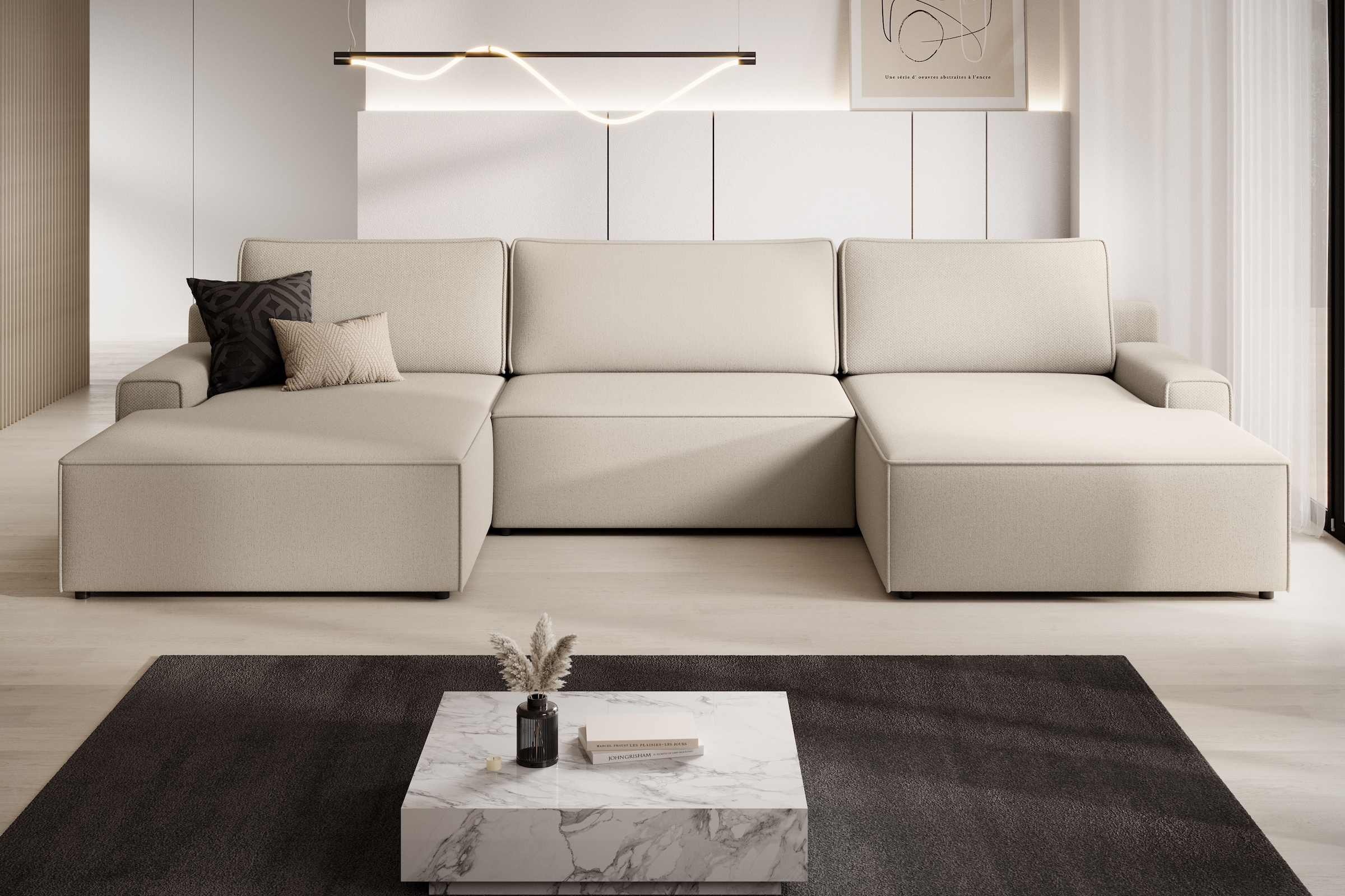 TRENDMANUFAKTUR Wohnlandschaft »Challenge, Schlafsofa mit Bettkasten, Couch in U-Form, Breite 333 cm«, XXL Sofa mit Bettkasten & Schlaffunktion, auch in trendigem Cordstoff