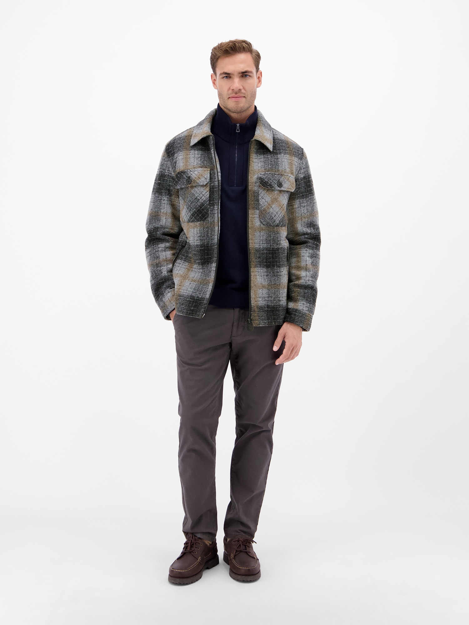 LERROS Outdoorjacke »LERROS Karierte Outdoor-Hemdjacke in Woll-Optik« ohne Kapuze Keine Angabe