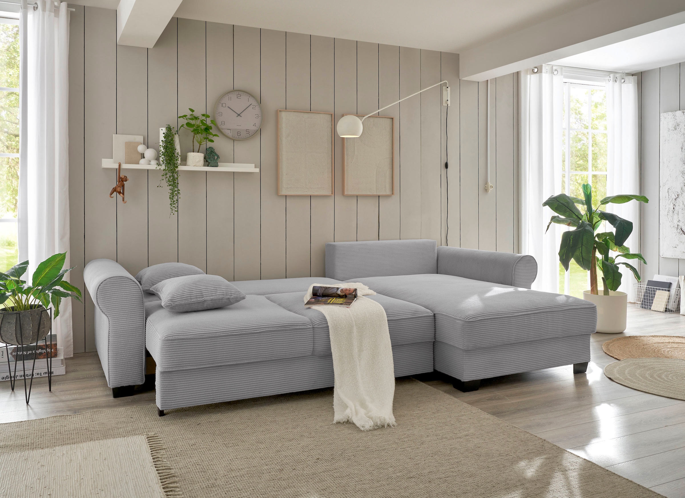 ED EXCITING DESIGN Ecksofa »Angelina L-Form«, mit Bettfunktion, Bettkasten & 5 Zierkissen