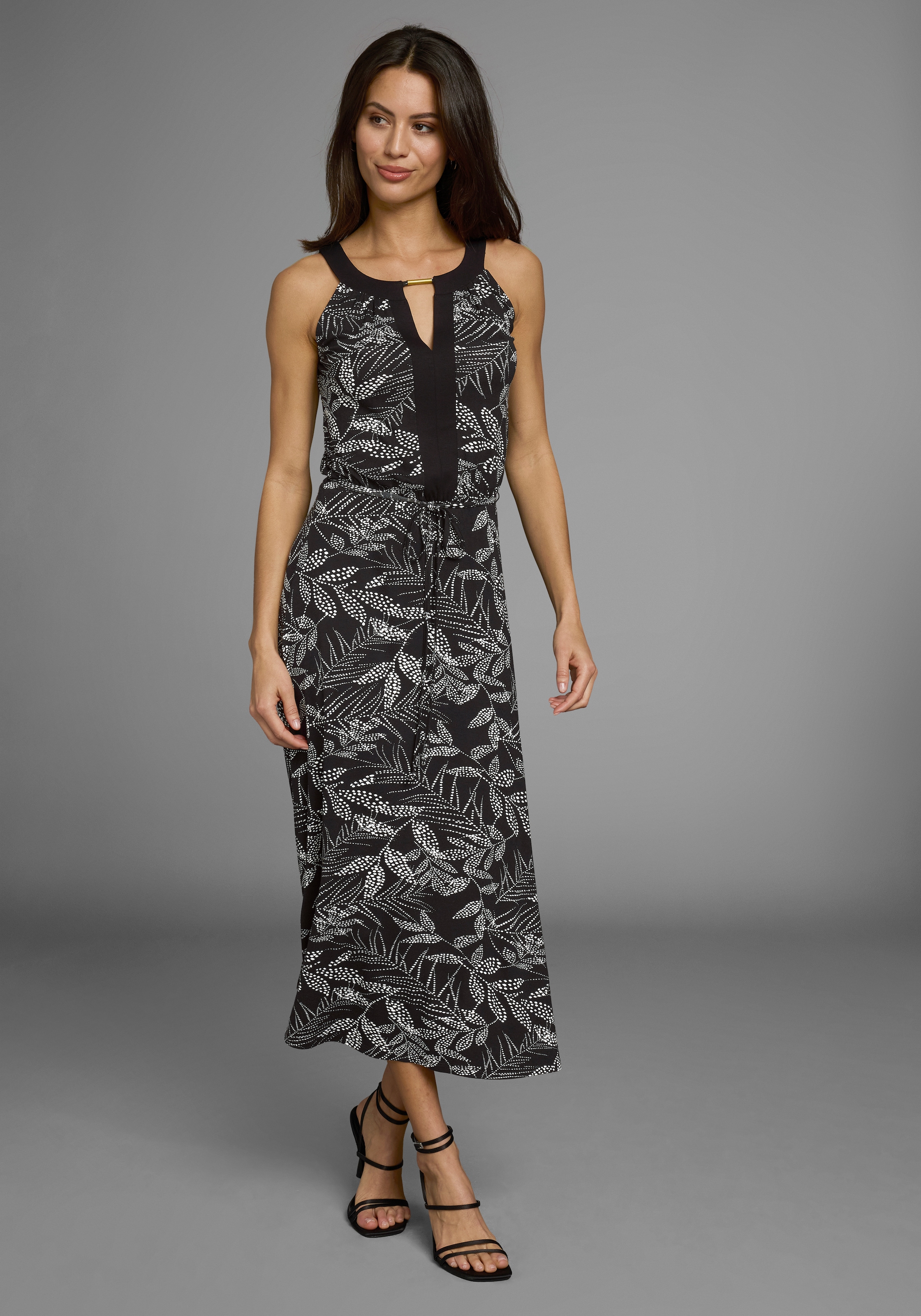 Laura Scott Sommerkleid, Rundhalsausschnitt mit Kontrasteinsatz, Midi-Länge - NEUE KOLLEKTION