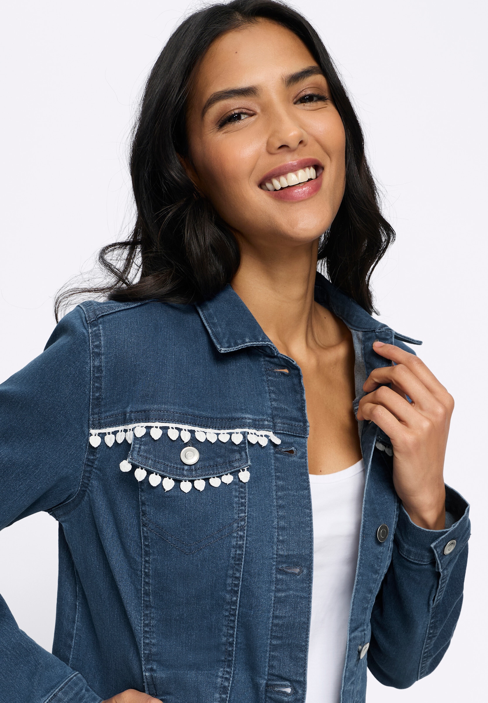 Sieh an! Jeansjacke »Jeans-Jacke Jeansjacke mit Spitzenband«