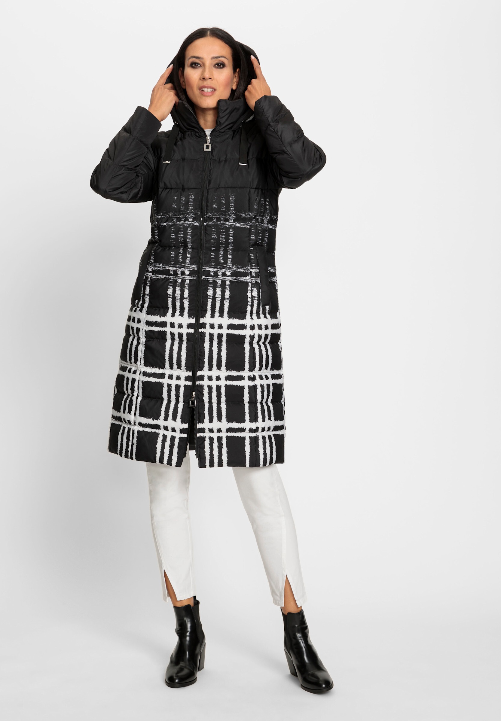 heine Langjacke »Steppmantel Steppmantel mit Kapuze, kariert« mit Kapuze