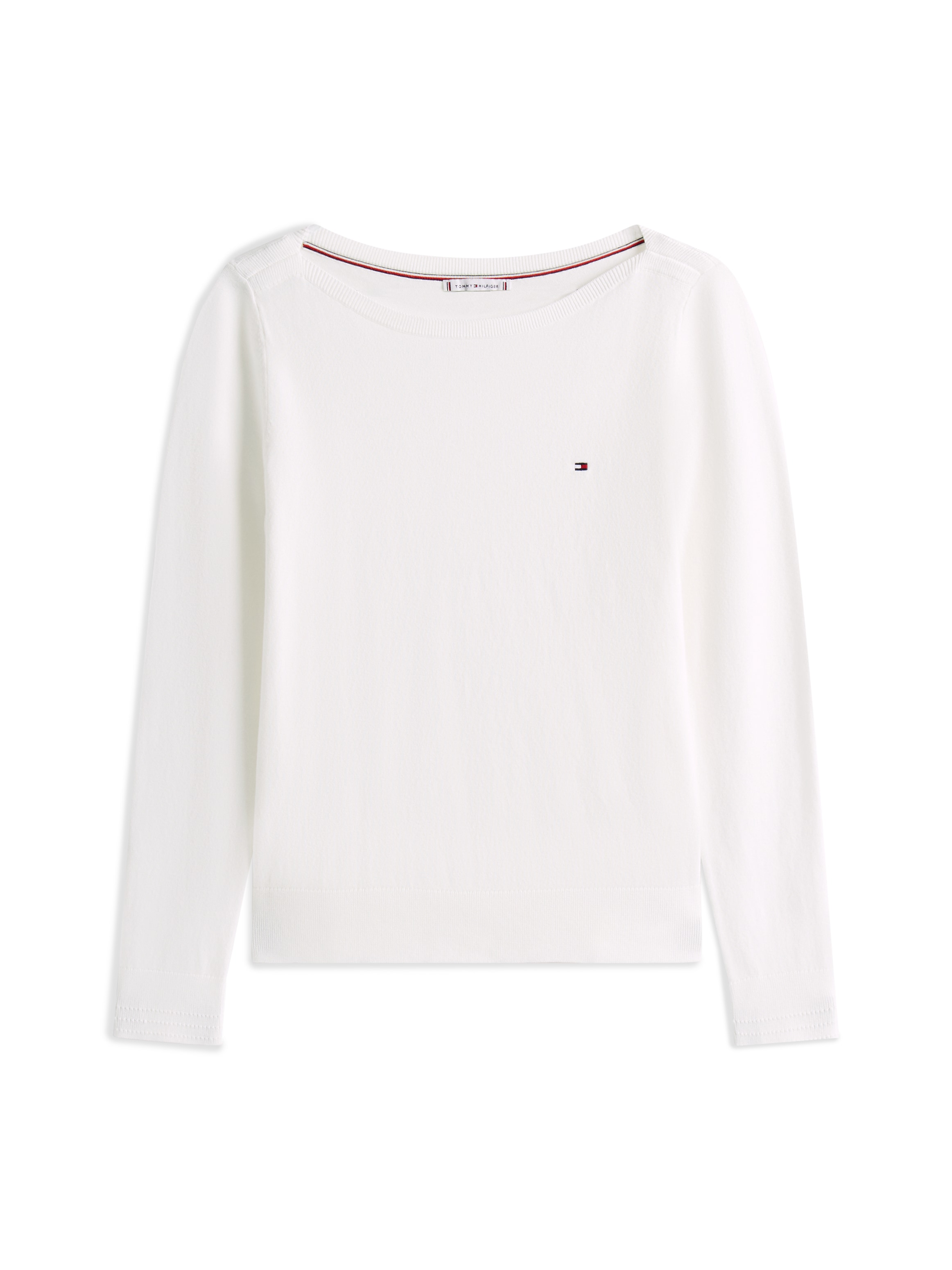 Tommy Hilfiger Strickpullover »CO JERSEY STITCH V-NECK SWEATER« mit Tommy Hilfiger Logo-Flag, U-Boot-Ausschnitt
