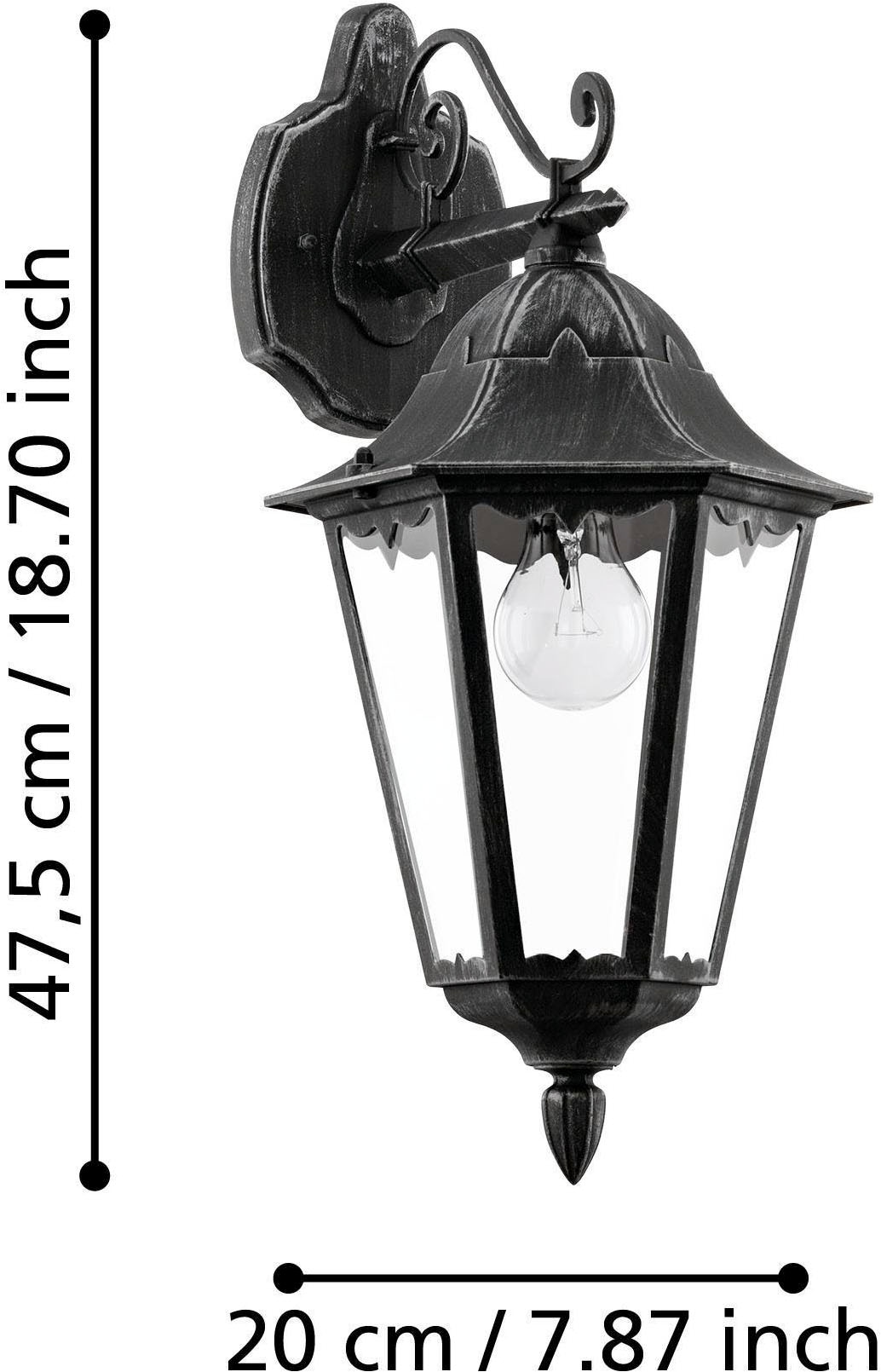 EGLO Wandleuchte »Navedo Außen-Wandlampe, Wandlampe aus Aluguss und Glas, E27, IP44« E27 1 Stk. Wand-/Deckenleuchte - L20 x H47,5 x AL28,5 cm - schwarz, silber-patina