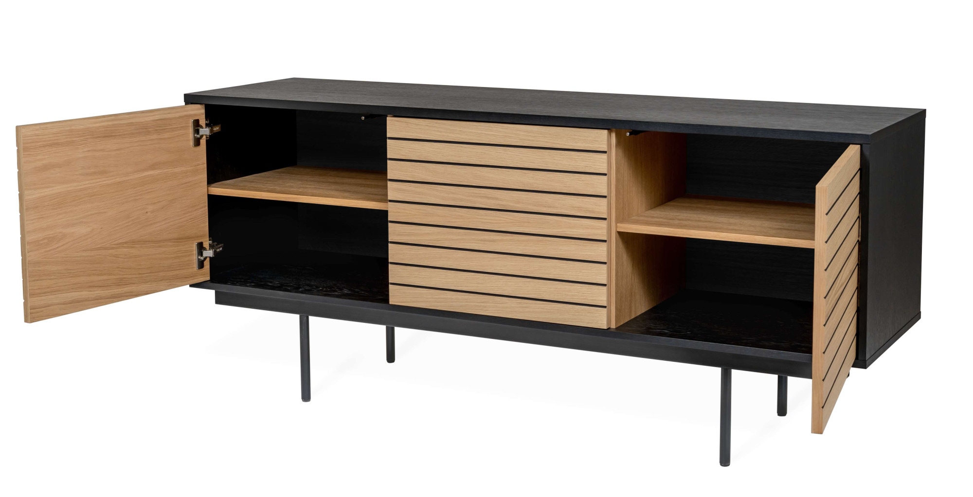 Woodman Sideboard »Stripe«, besonderes Design, 3 Push-to-Open-Türen, Breite 161 cm, FSC®