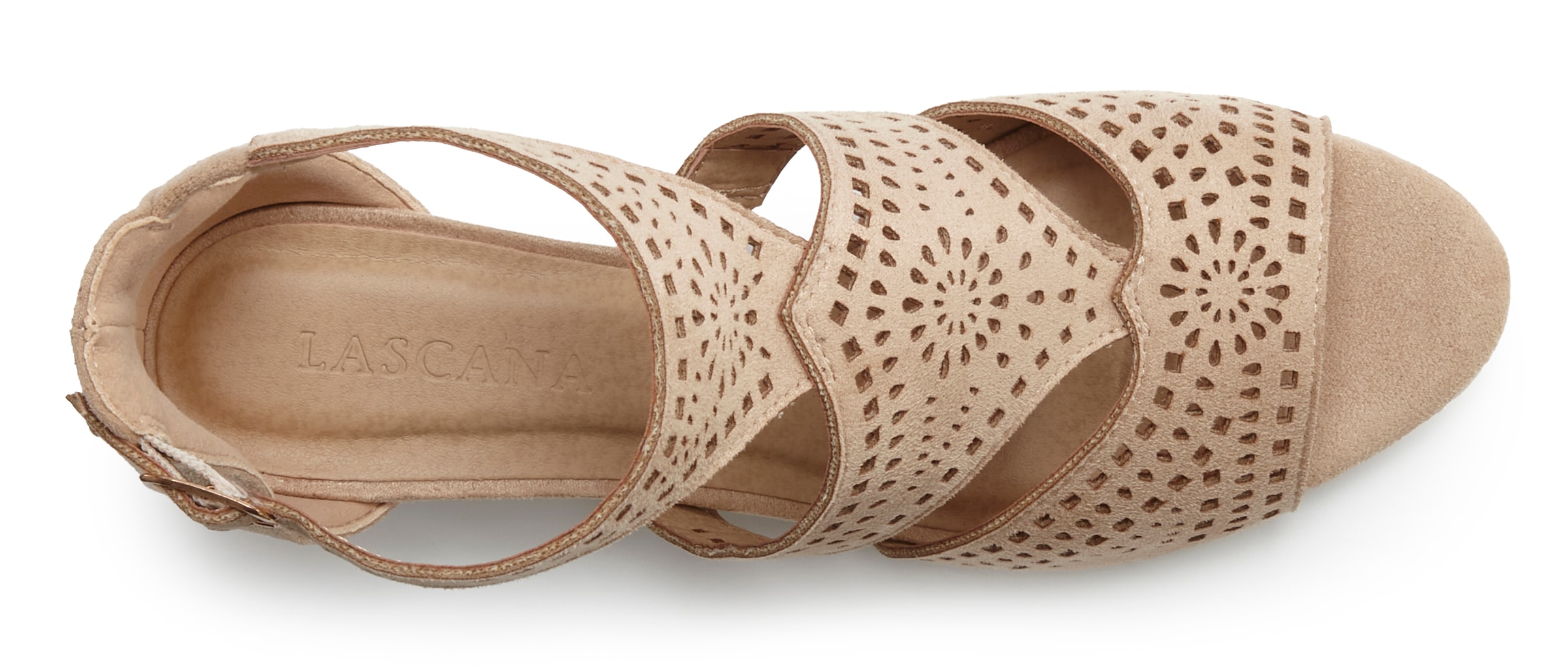 LASCANA Riemchensandalette »Sommerschuh,«  Sandalette, Sommerschuh mit Cut-Outs und bequemen Blockabsatz VEGAN