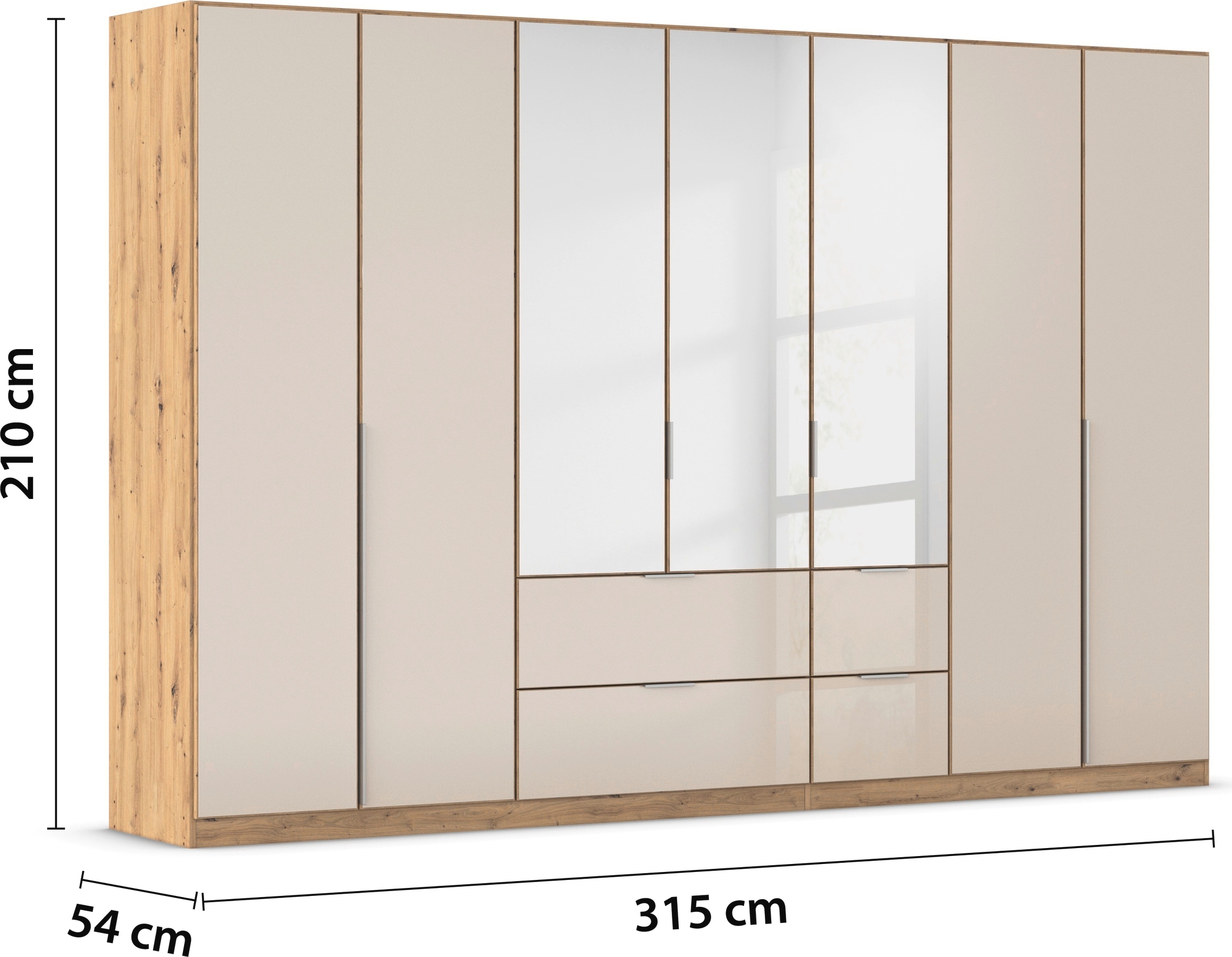 rauch Drehtürenschrank »Kleiderschrank Kleiderschränke Schrank Garderobe AGORDO mit Glasfront«, (in zwei Griff-Farben mit Glasfront), mit Außenschubkästen, in 6 Breiten und 2 Höhen MADE IN GERMANY