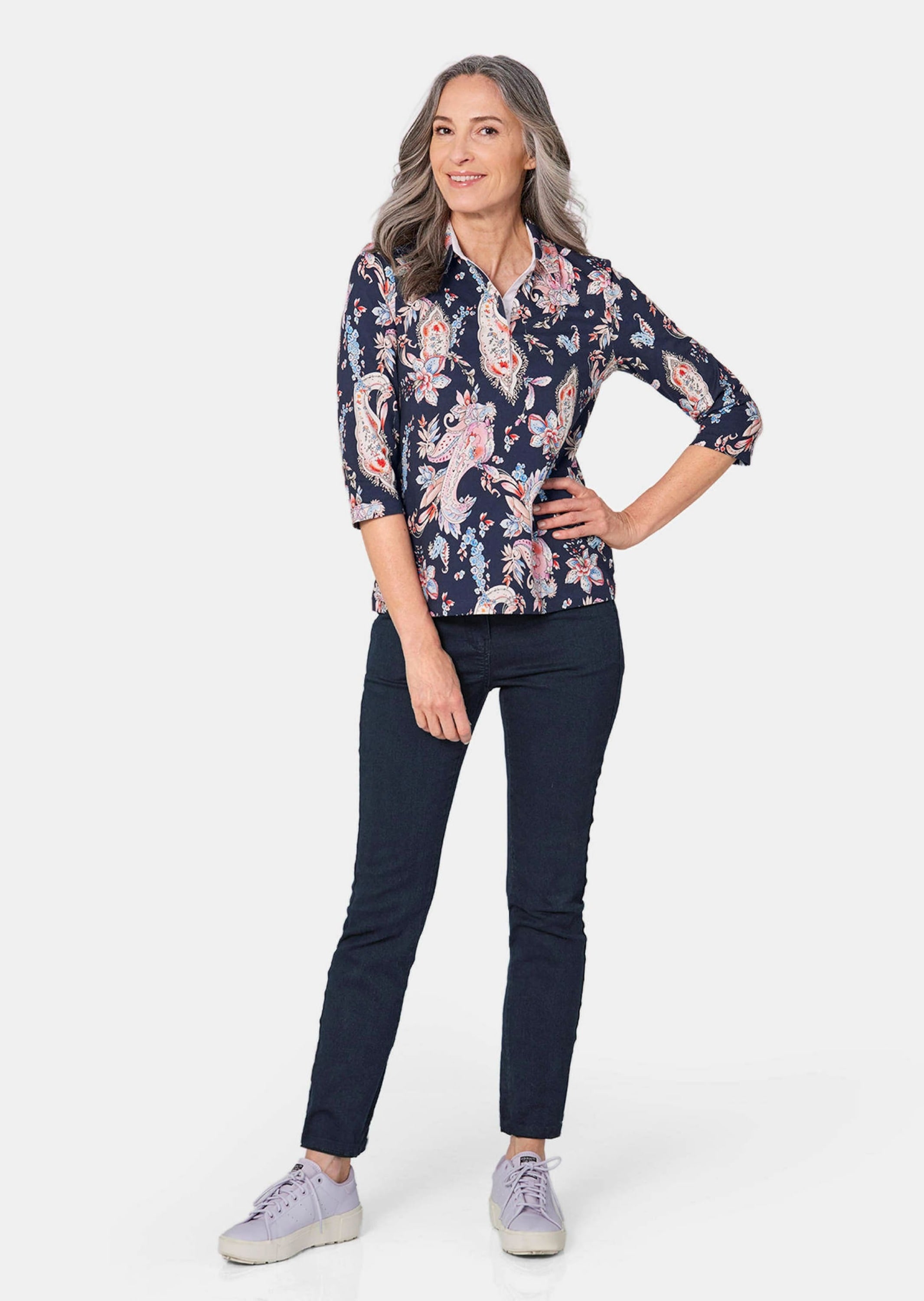 GOLDNER Poloshirt »Kurzgröße Printshirt mit Paisley-Muster« Ohne