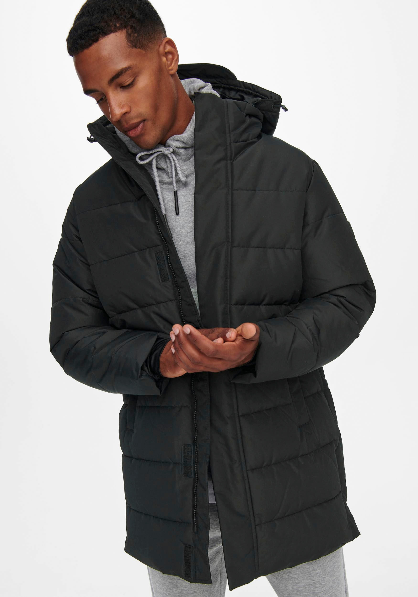 ONLY & SONS Steppjacke »ONSCARL LIFE LONG QUILTED COAT NOOS OTW«, mit Kapuze