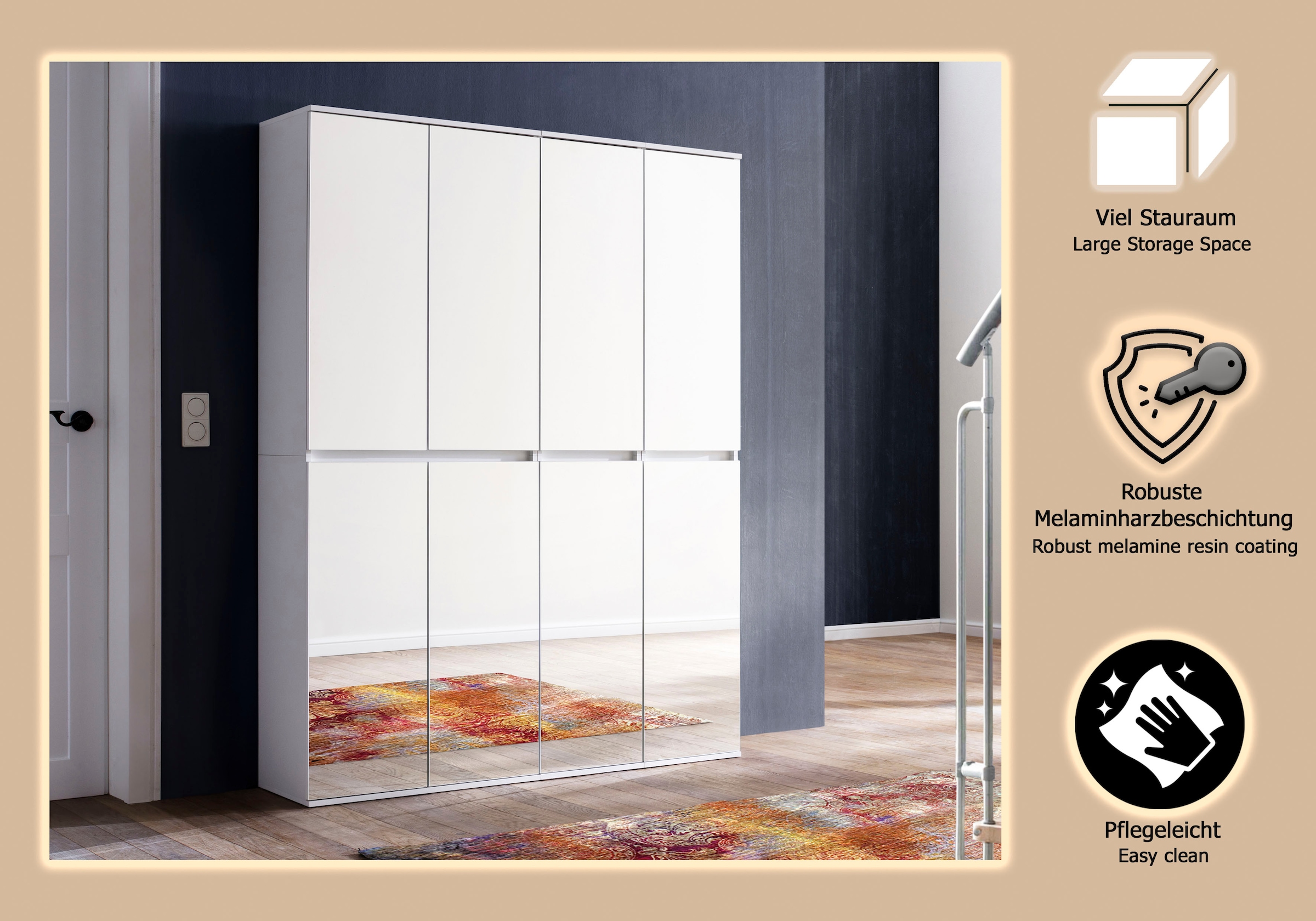 INOSIGN Garderoben-Set »Malcesine« 2 Mehrzweckschränke mit Spiegelglasfronten - (B/T/H) 148/34/191 cm