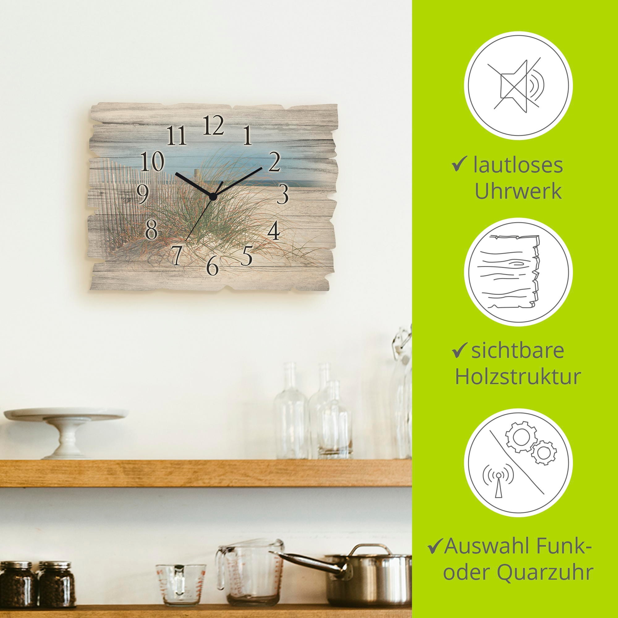 Artland Wanduhr »Schöne Sanddüne mit Gräsern und Zaun« wahlweise mit  Quarz- oder Funkuhrwerk, lautlos ohne Tickgeräusche