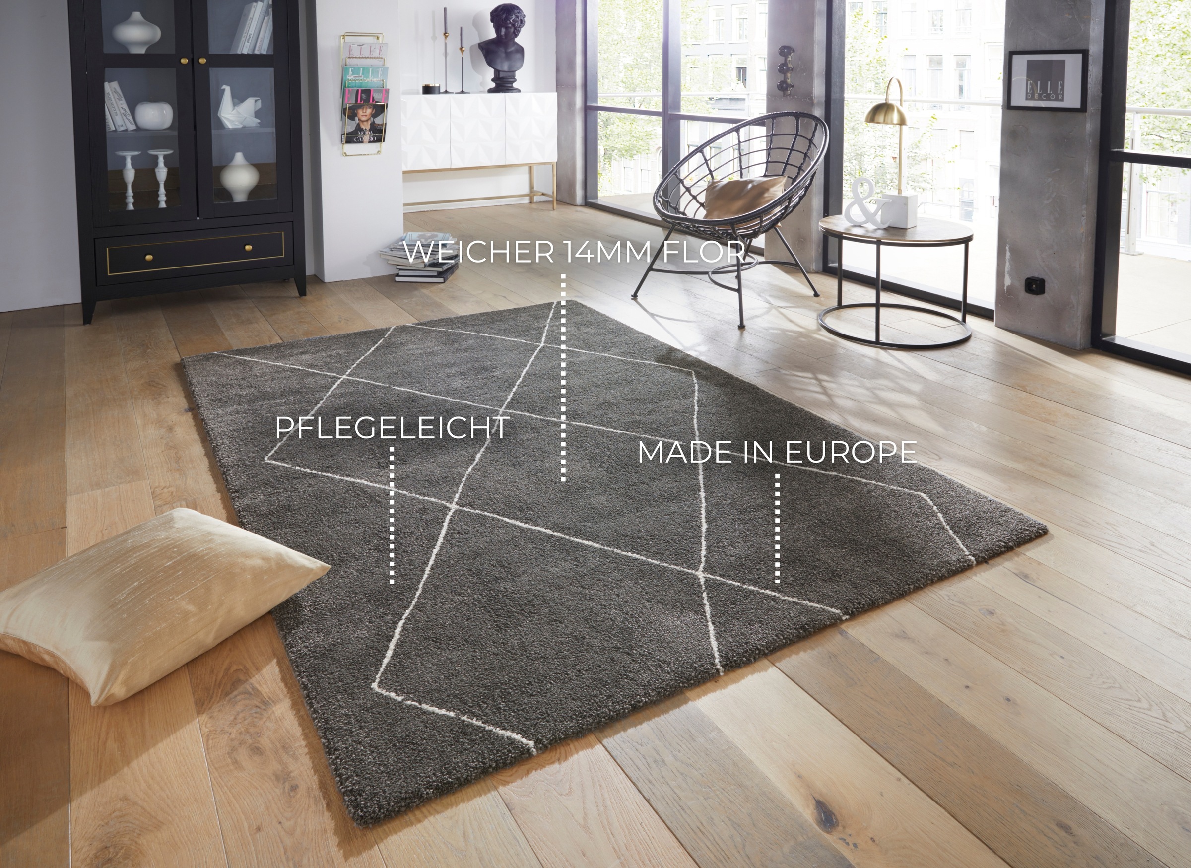 ELLE DECORATION Teppich »Massy« rechteckig 14 mm Höhe Kurzflor, Teppich, Modern, Scandi, 3D Effekt, Wohnzimmer, Schlafzimmer