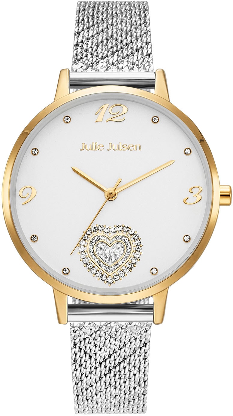 Julie Julsen Quarzuhr »Julie Julsen Heart Drop Gold Silver, JJW2105YGSME«, Armbanduhr, Damenuhr, Herz, Zirkonia