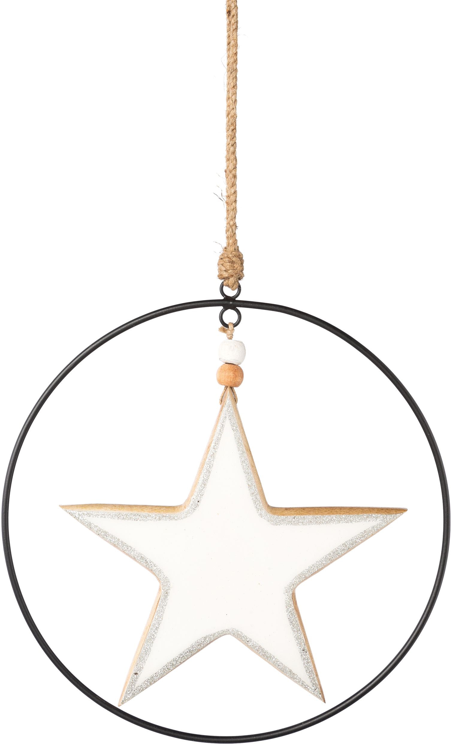 Creativ deco Dekostern »Weihnachtsstern, Weihnachtsdeko«, (2 St.), mit Enamel-Lackierung und Metallring, Durchmesser Stern 20 cm