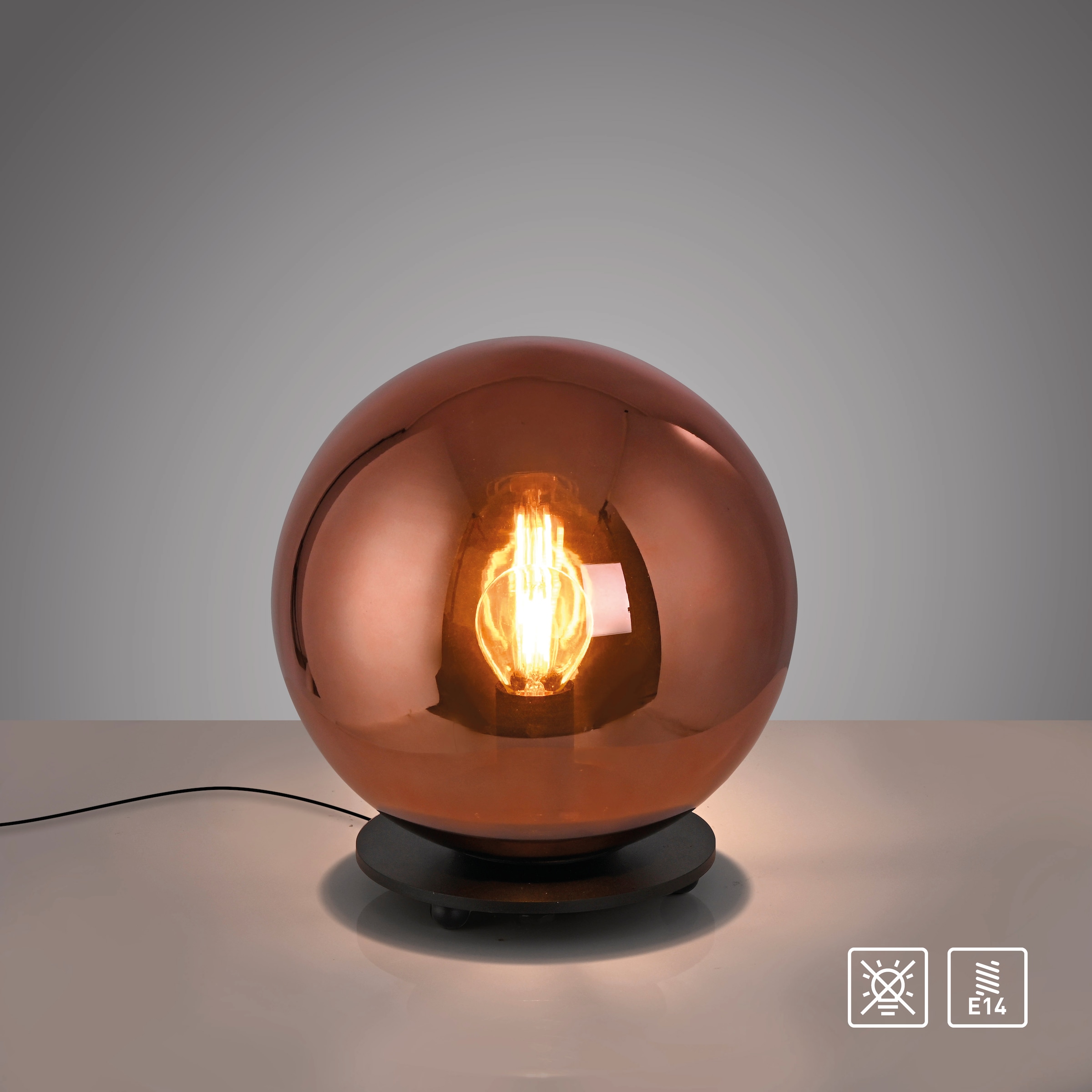 JUST LIGHT Tischleuchte »SHINY« E14 1 Stk. Exklusive Leuchtmittel, Schnurschalter, Rauchglas verspiegelt