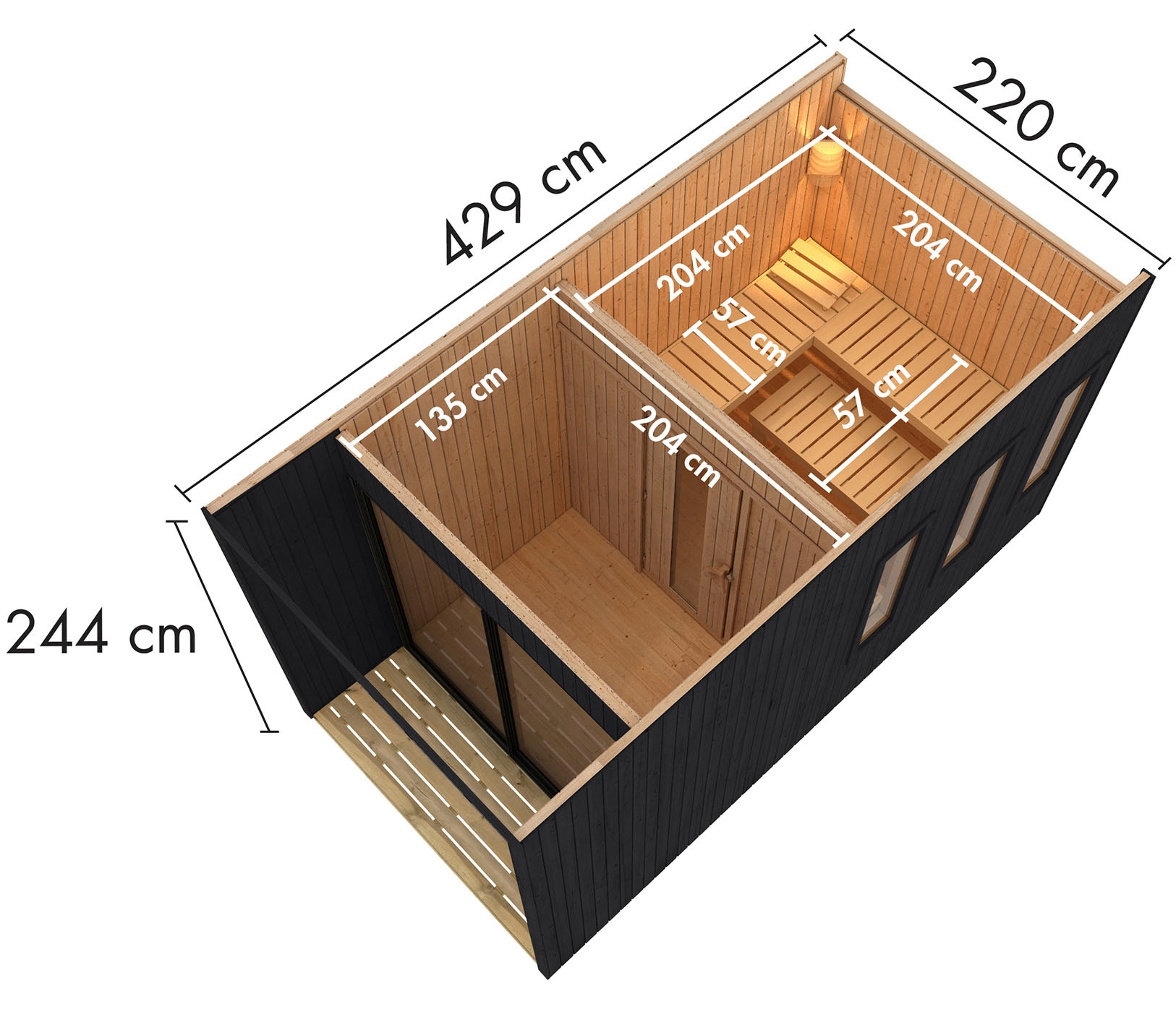 Karibu Saunahaus »Matheo« Set,  Ofen 9 kW Bio externe Strg easy