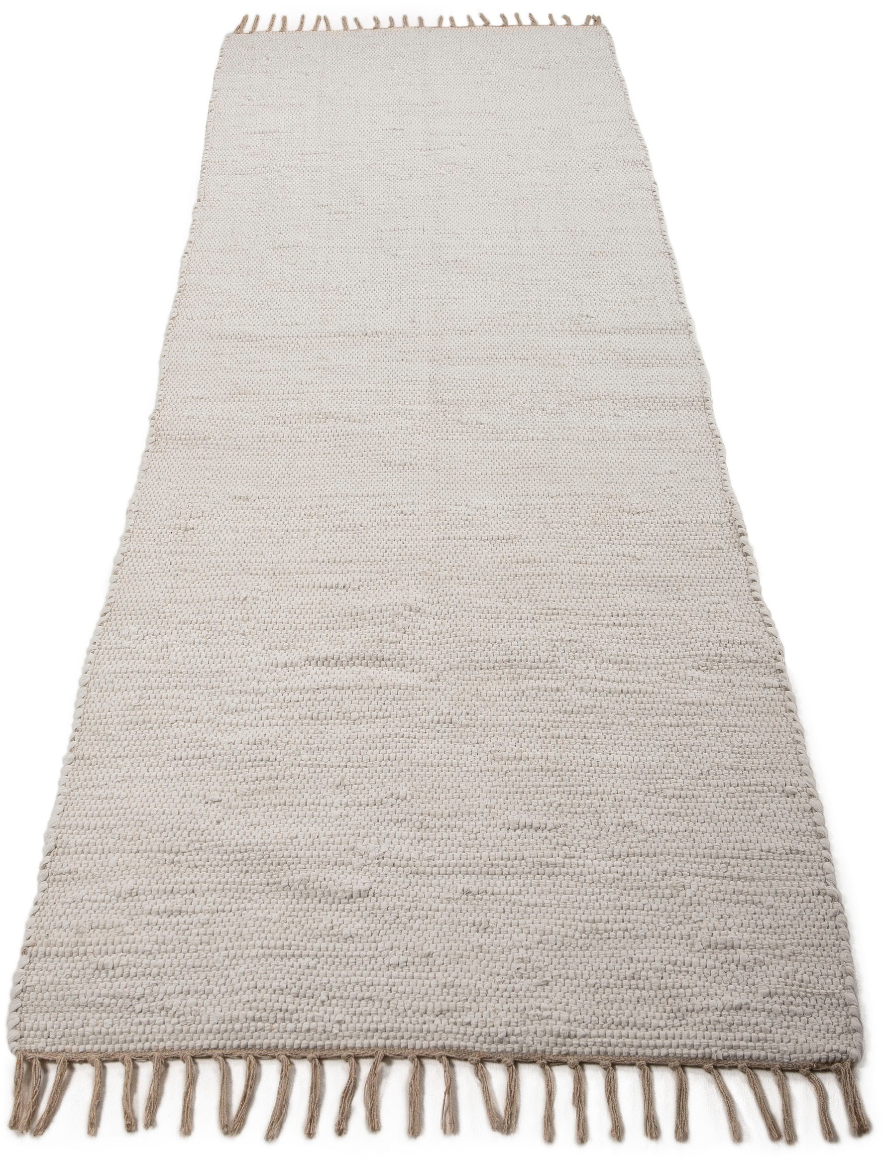 carpetfine Teppich »Kelim Chindi uni, auch als Läufer«, rechteckig, 5 mm Höhe, Wendeteppich, reine Baumwolle, handgewebt, Uni-Farben, mit Fransen