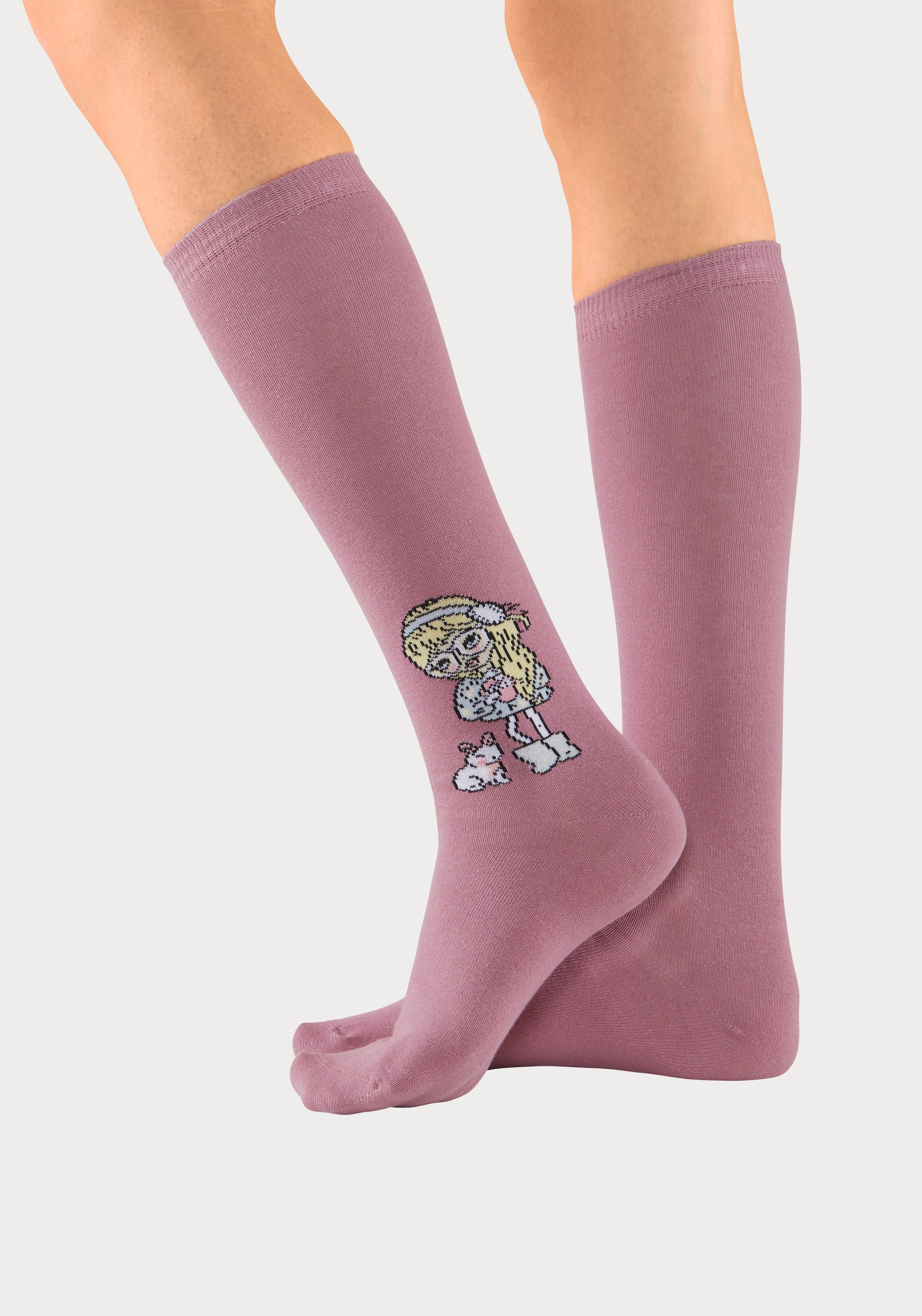 H.I.S Kniestrümpfe Packung, 5 Stk. tlg. mit eingestricktem Motiv