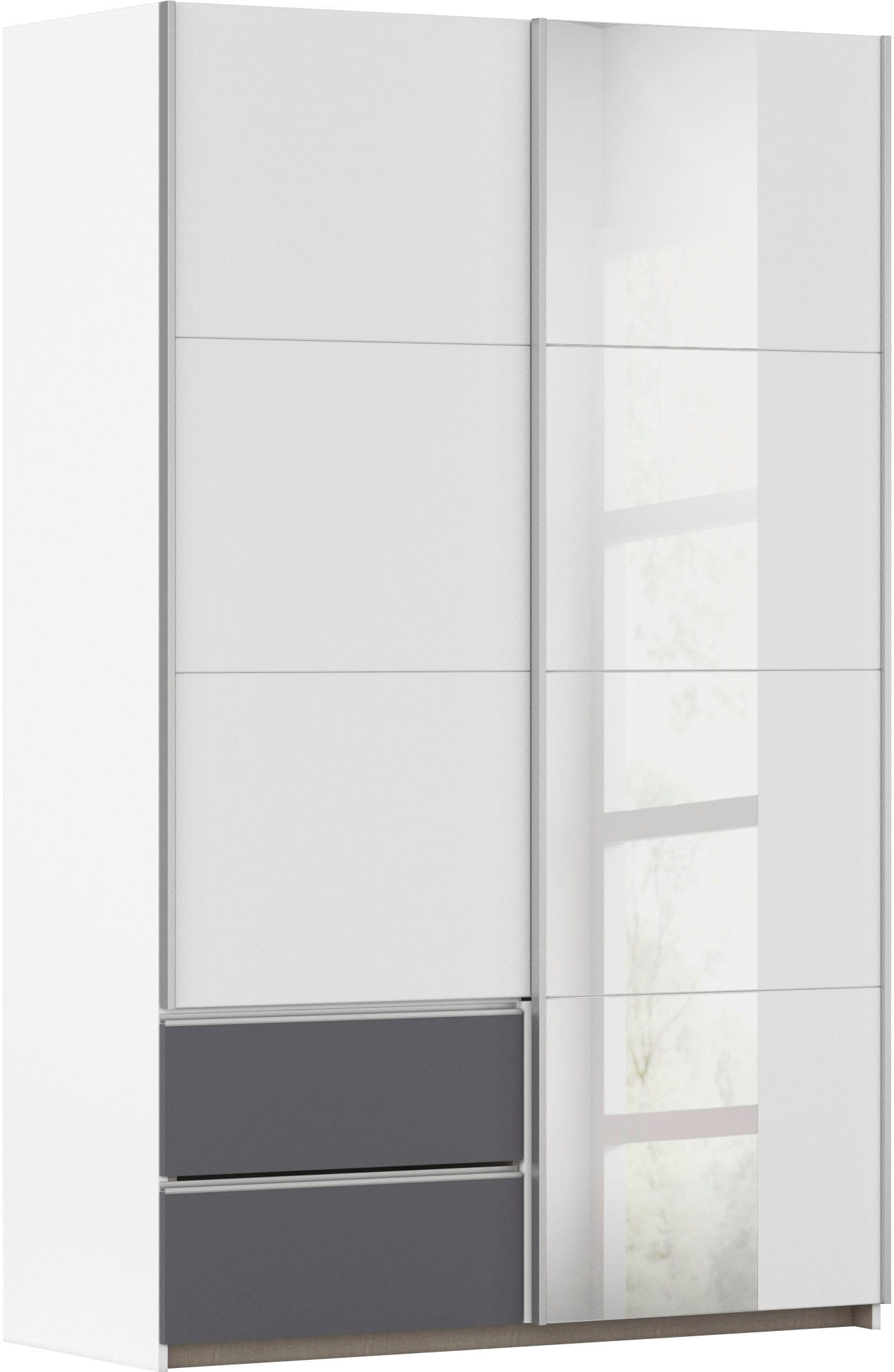 rauch Schwebetürenschrank »Kleiderschrank Schrank Garderobe Wäscheschrank SEVILLA mit Spiegel«, (in 3 verschiedenen Ausstattungen BASIC/CLASSIC/PREMIUM), Metall-Griffleisten alufarben oder Graumetallic MADE IN GERMANY