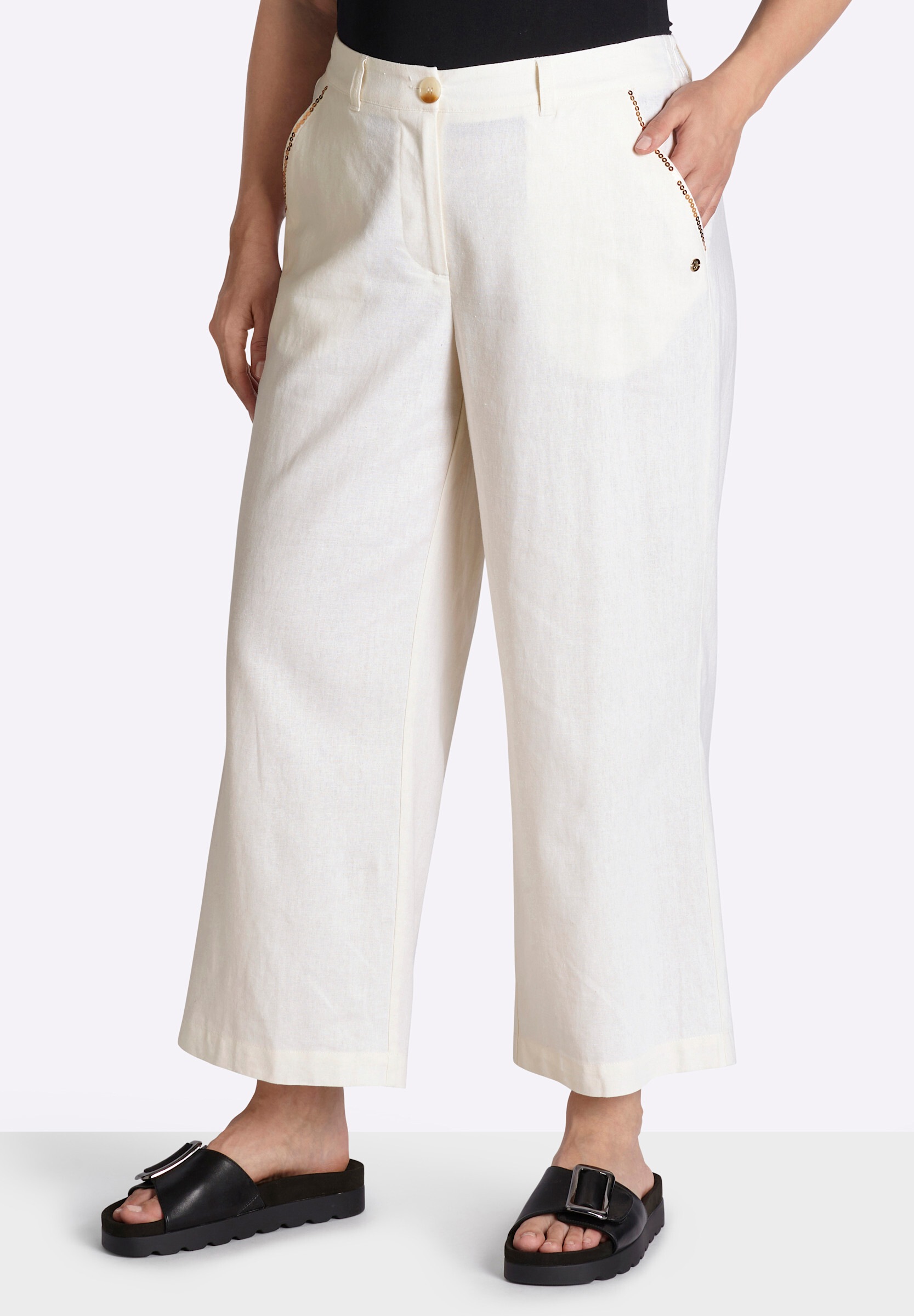 Sheego Stoffhose »Leinenhose Leinenhose mit Pailletten an den Taschen«