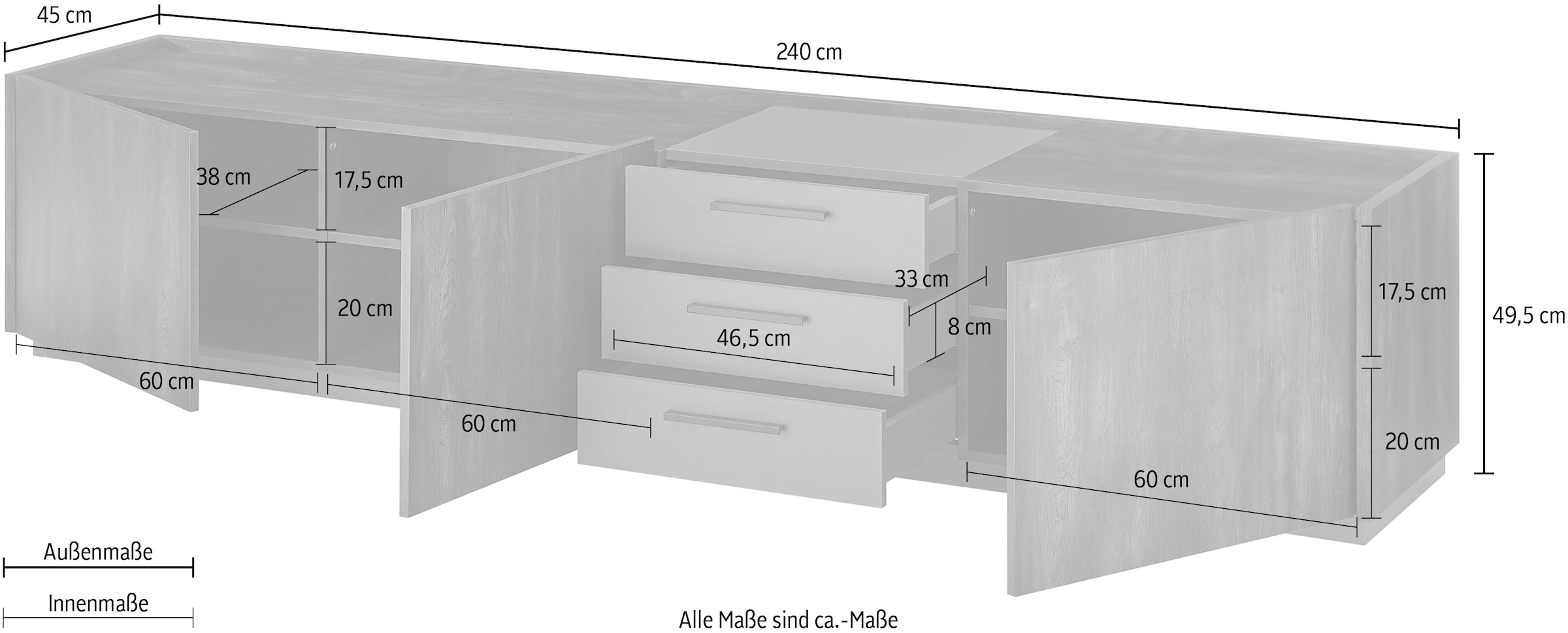 INOSIGN Lowboard »LARGO«, mit Soft-Close-Funktion, Breite ca. 240 cm