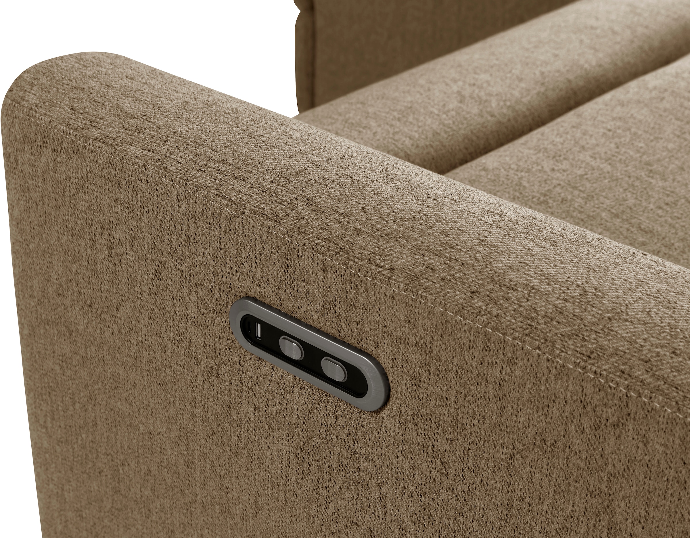 INOSIGN Ecksofa »JENNA, L-Form, 209cm, manuelle u. elektrische Funktion, mit USB A/C,«, Liegefunktion 105°-150°, Federkern, Struktur fein