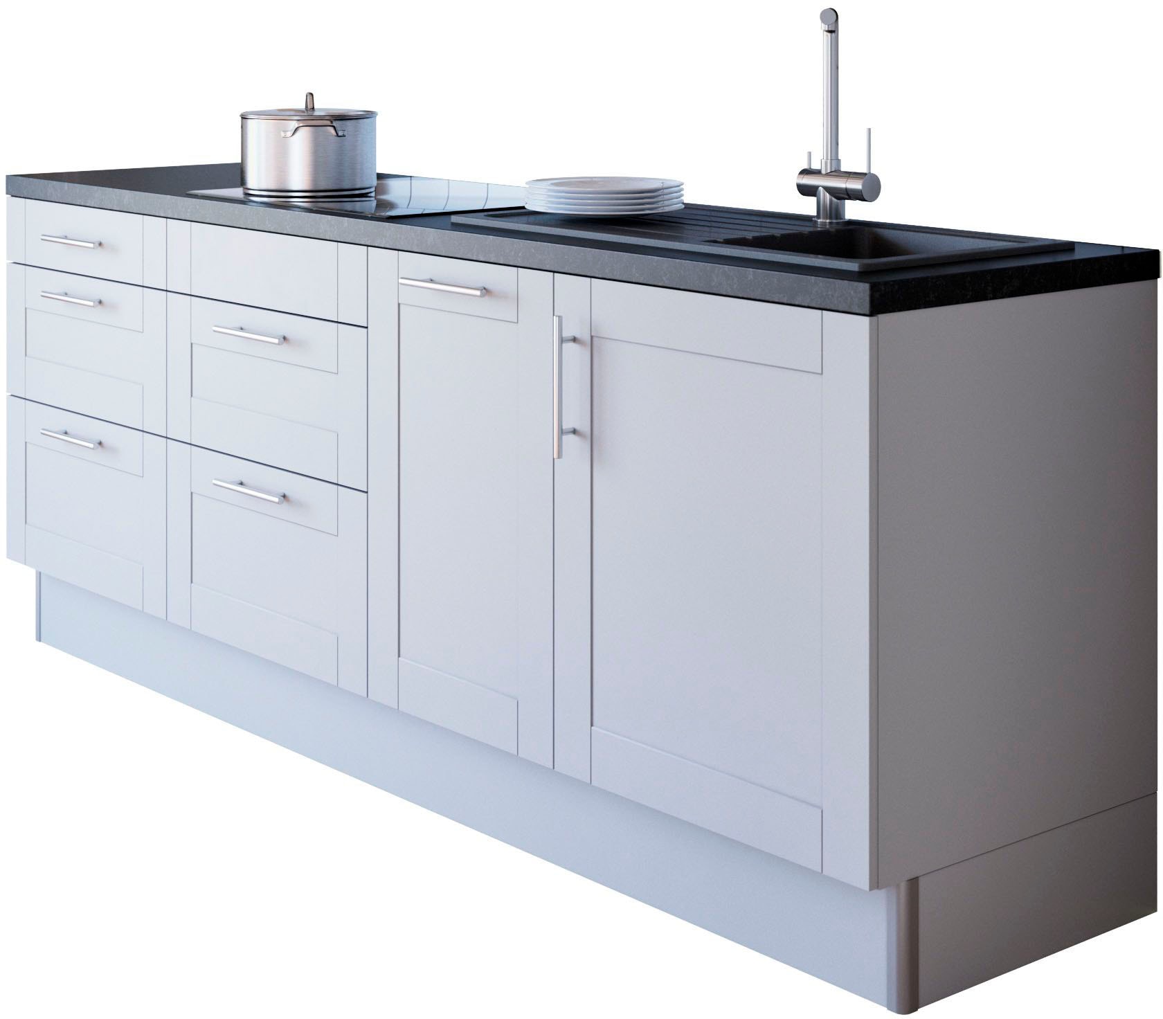 KOCHSTATION Küche »KS-Ahus«, Breite 225 cm, wahlw. Mit E-Geräten, Soft Close Funktion, MDF Fronten