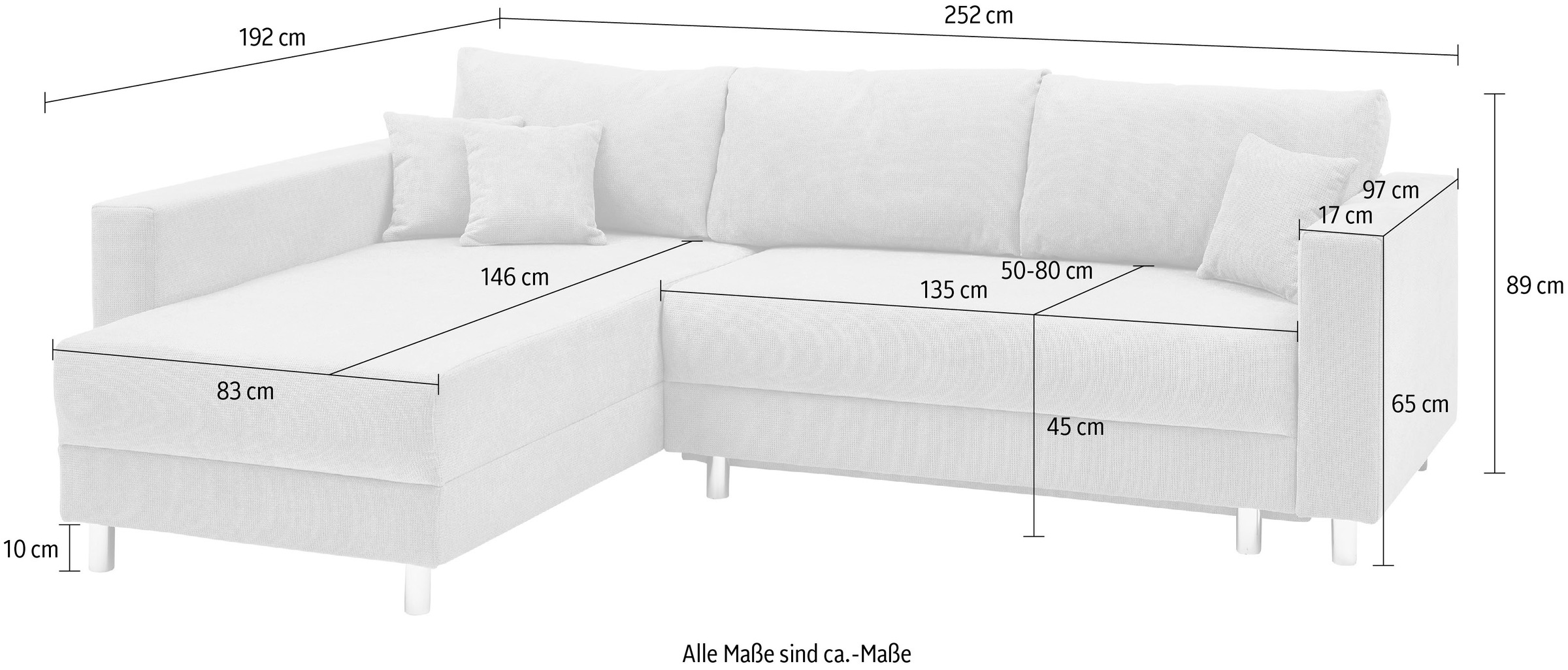 INOSIGN Ecksofa »Anela L-Form«, inklusive Bettfunktion, Bettkasten, loser Zier- und Rückenkissen
