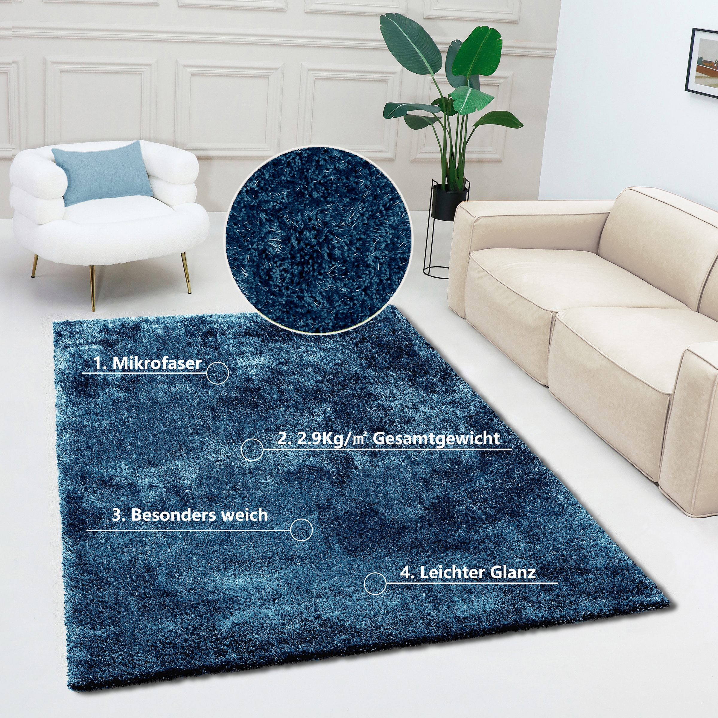 Bruno Banani Teppich »Dana Teppich, besonders weich und kuschelig, Kundenliebling«, rechteckig, 30 mm Höhe, uni, Mikrofaser Teppiche, Wohnzimmer, Schlafzimmer, Esszimmer