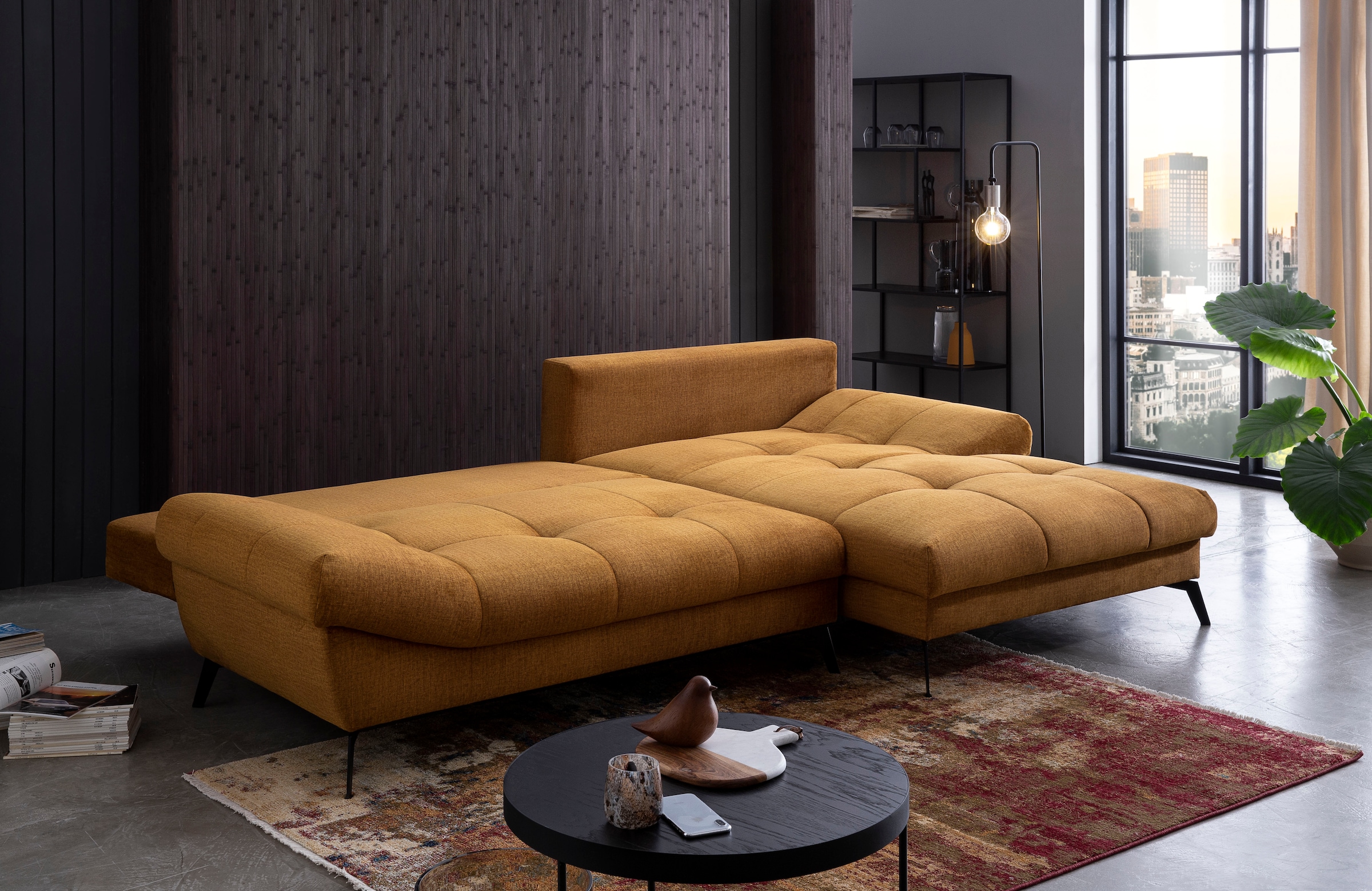 exxpo - sofa fashion Ecksofa »Olmedo, extravagantes Design und toller Sitzkomfort, L-Form«, inklusive Bettfunktion, Bettkasten und Rückenkissen
