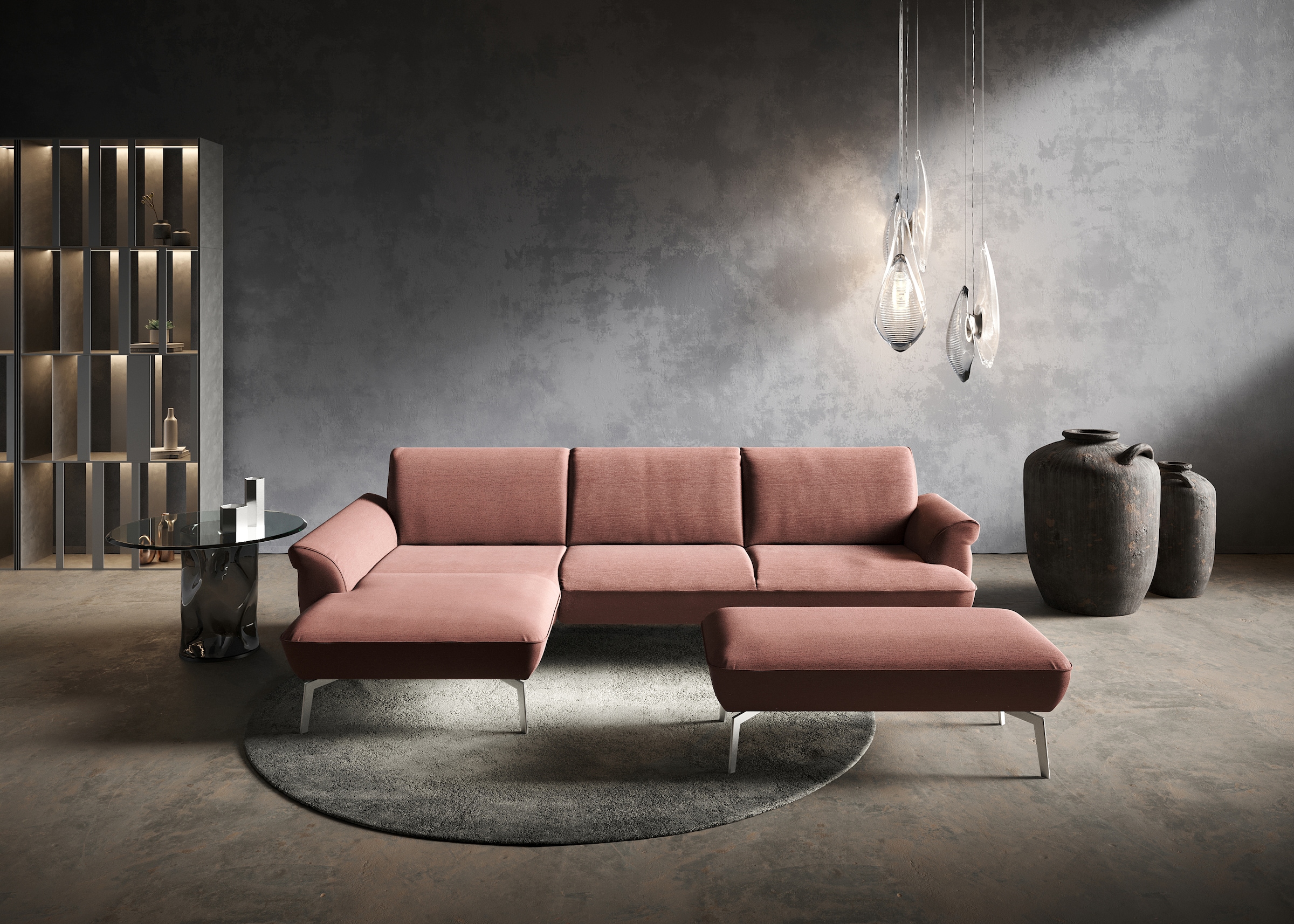 Ecksofa »himolla 9900«, (mit Hocker), Recamiere rechts o. links, Füße Aluminium, mit...