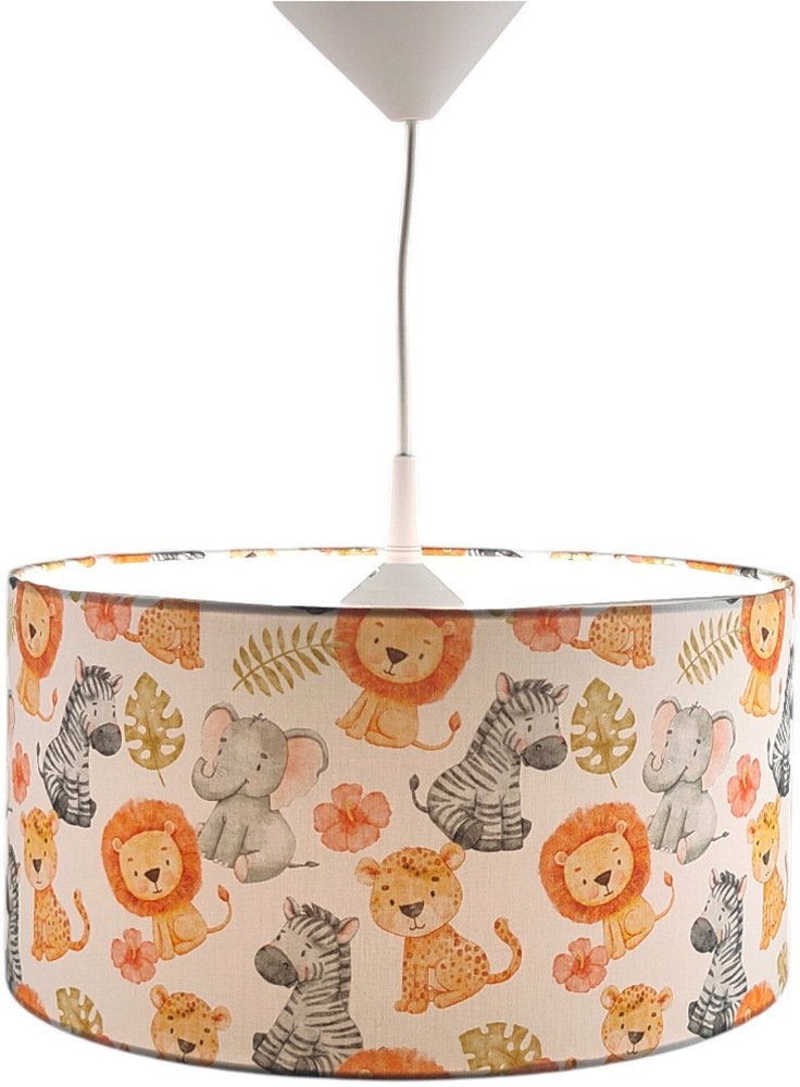 niermann Hängeleuchte »Stoff-Pendelleuchte Motiv "Little Safari", Kinderzimmer, Kinderlampe« E27 1 Stk. Stoffschirm, höhenverstellbare Pendelaufhängung, Made in Germany