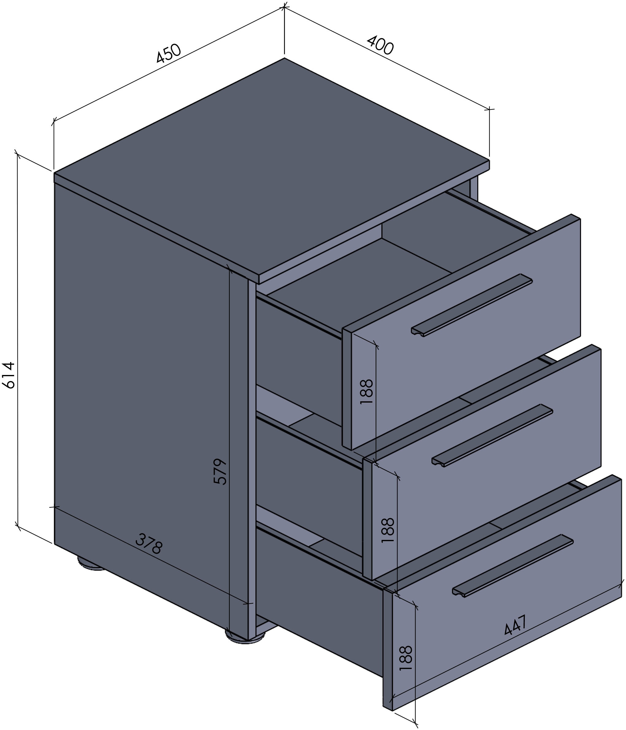 Manjana Möbel Nachtkommode »mit Schwarz matten Metallgriffen«