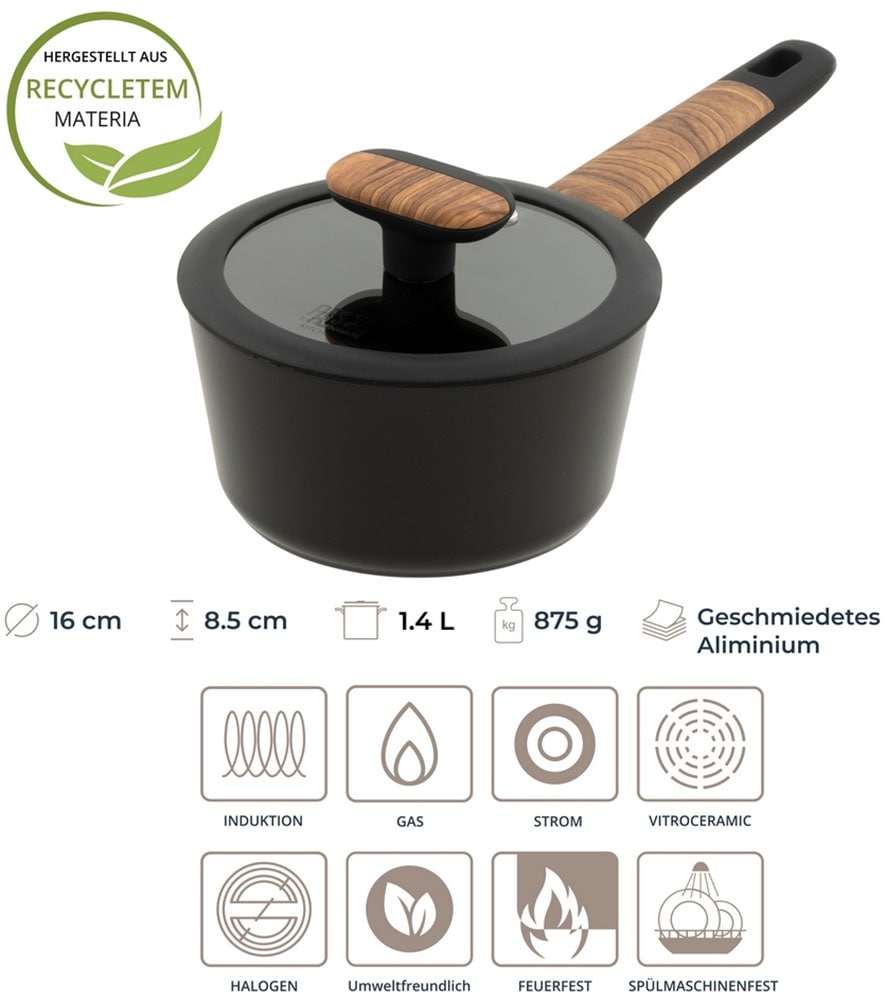 RESTO Kitchenware Kasserolle »Mon, Topf 1,4 l, antihaftbeschichtet und spülmaschinenfest« 2 Stk. tlg. Aluminium