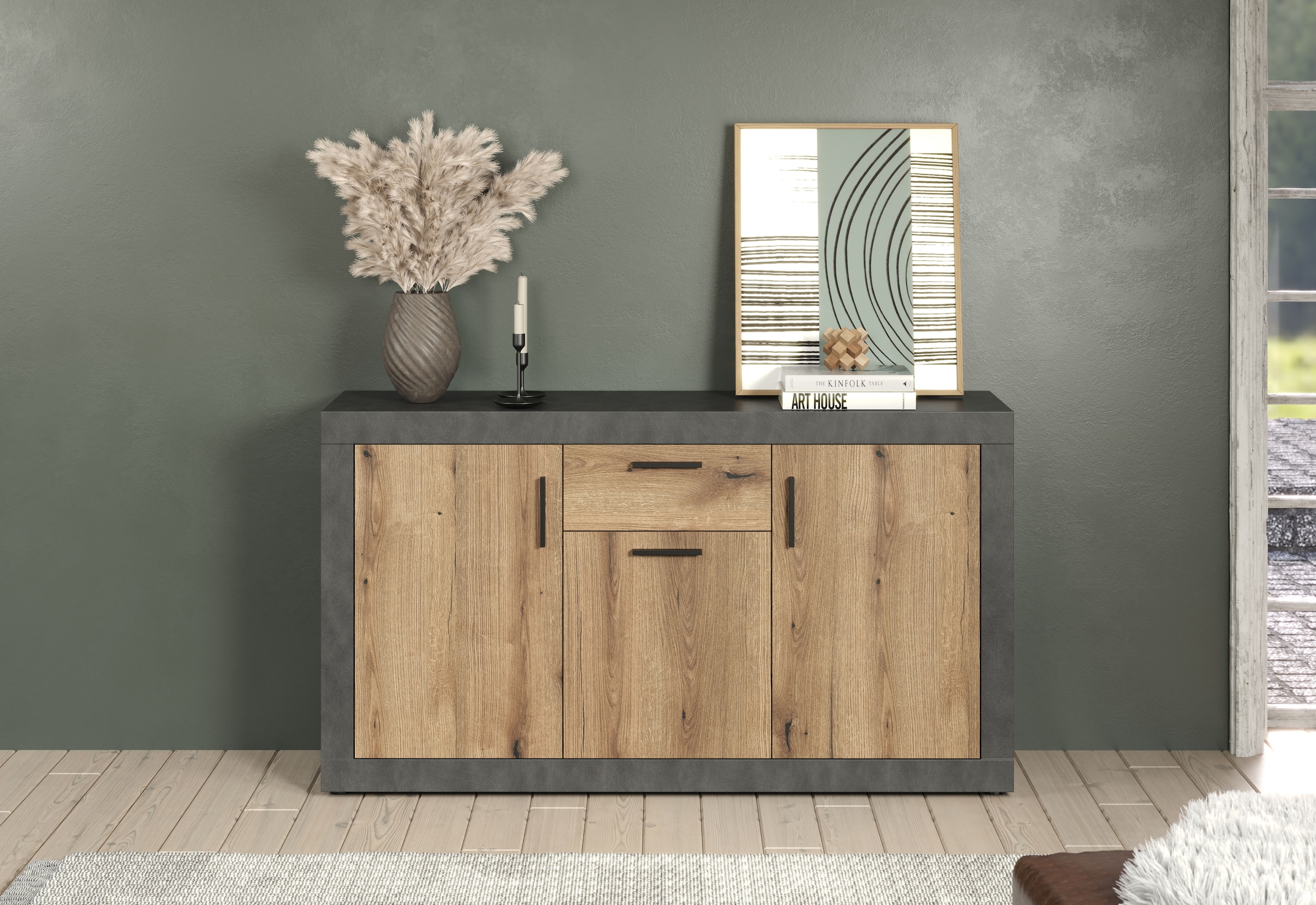 INOSIGN Sideboard »Bergen«, (Packung, 1 St.), Sideboard mit 3 Türen & 1 Schublade - (B/T/H) 149/40/83 cm