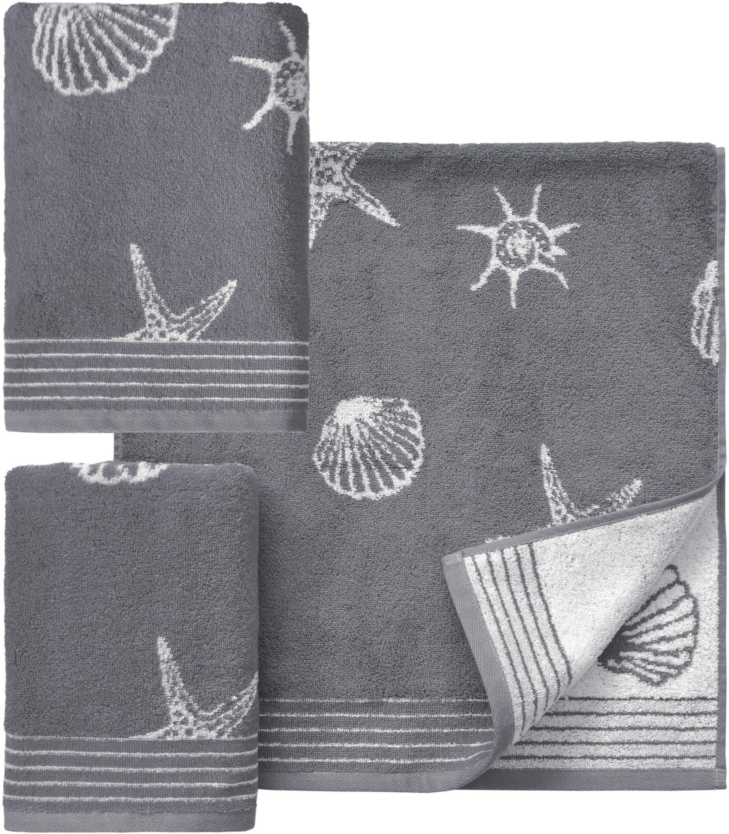 Dyckhoff Handtuch Set "Seashell" Set 3 Stk. Walkfrottee mit Muschelmuster; 2 Handtücher (50x100cm), 1 Duschtuch (70x140cm)