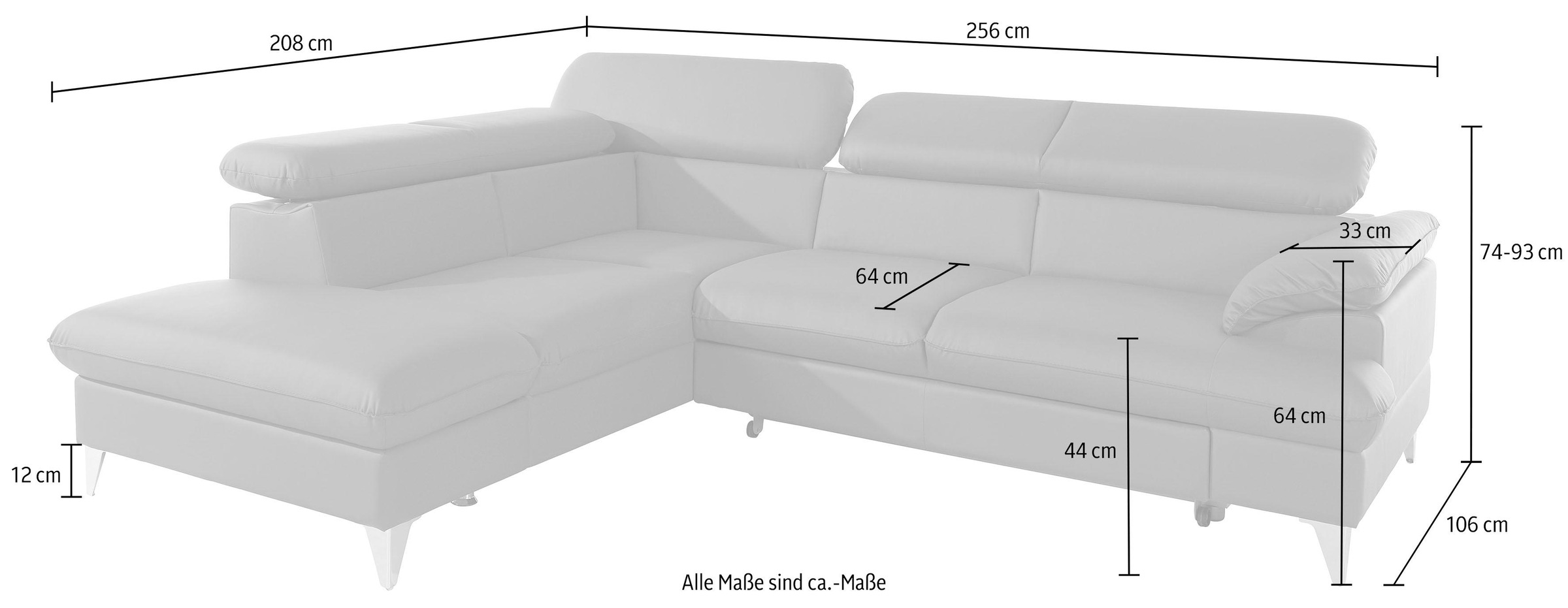 COTTA Ecksofa »Caluso L-Form«, mit Kopfteilverstellung, wahlweise mit Bettfunktion & Bettkasten