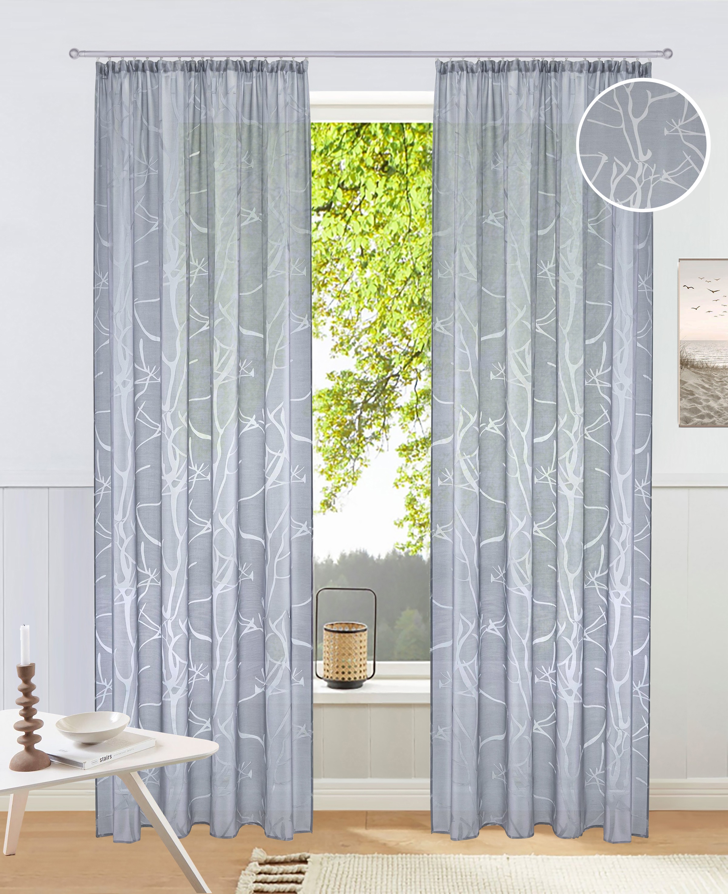 OTTO home Gardine "Anna" Kräuselband 1 Stk. tlg. Viskose, Polyester, Äste-Motiv
