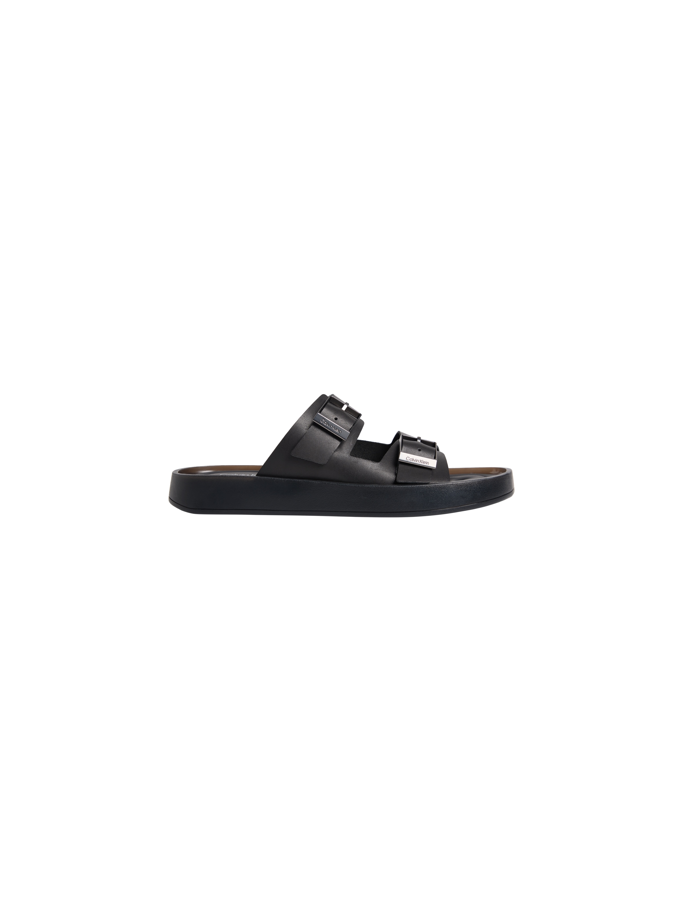 Calvin Klein Pantolette »ERGON DOUBLE BAR SANDAL LTH«  Strandschuh, Sommerschuh, unifarbener Flat mit Logoschriftzug