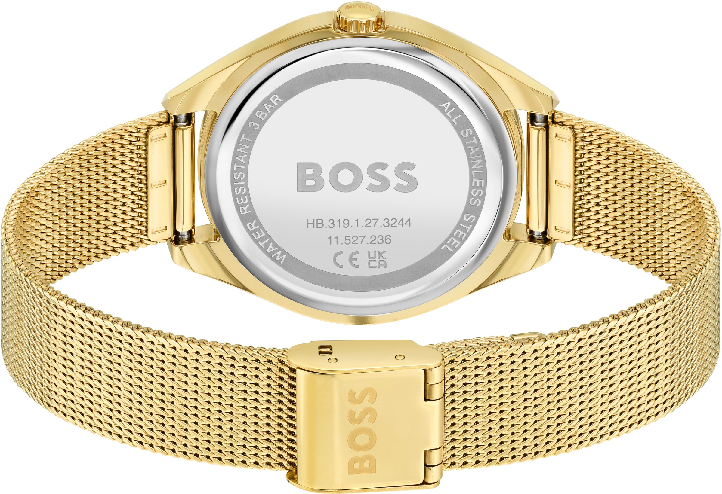 BOSS Quarzuhr »SAYA«, Damenuhr, Armbanduhr, Glaskristalle, Edelstahlarmband