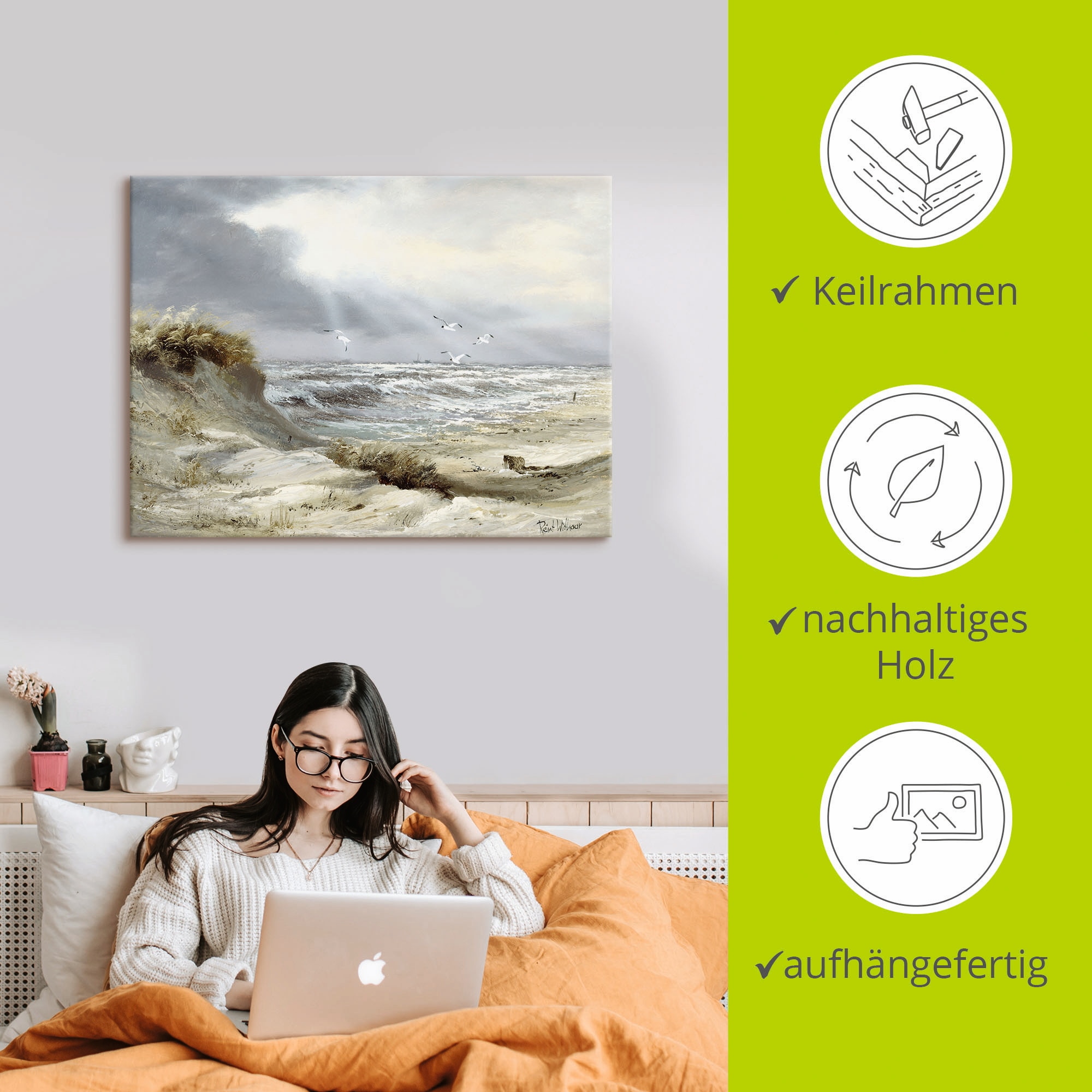 Artland Wandbild »Dünen an der stürmischen See«, Küste, (1 St.), als Leinwandbild, Poster, Wandaufkleber in verschied. Größen